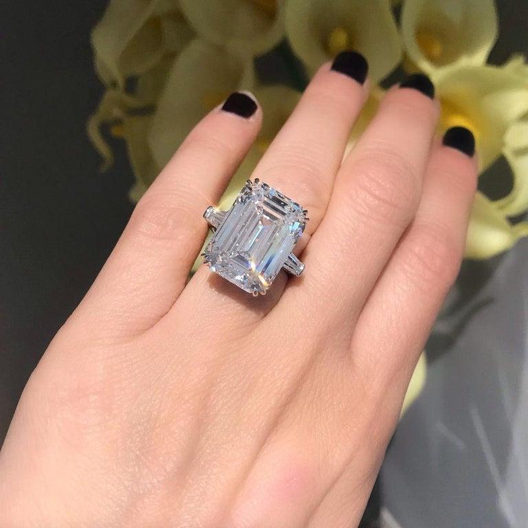 Emerald Cut Golconda GIA Certified 14 Carat Diamond Ring FLAWLESS D COLOR For Sale