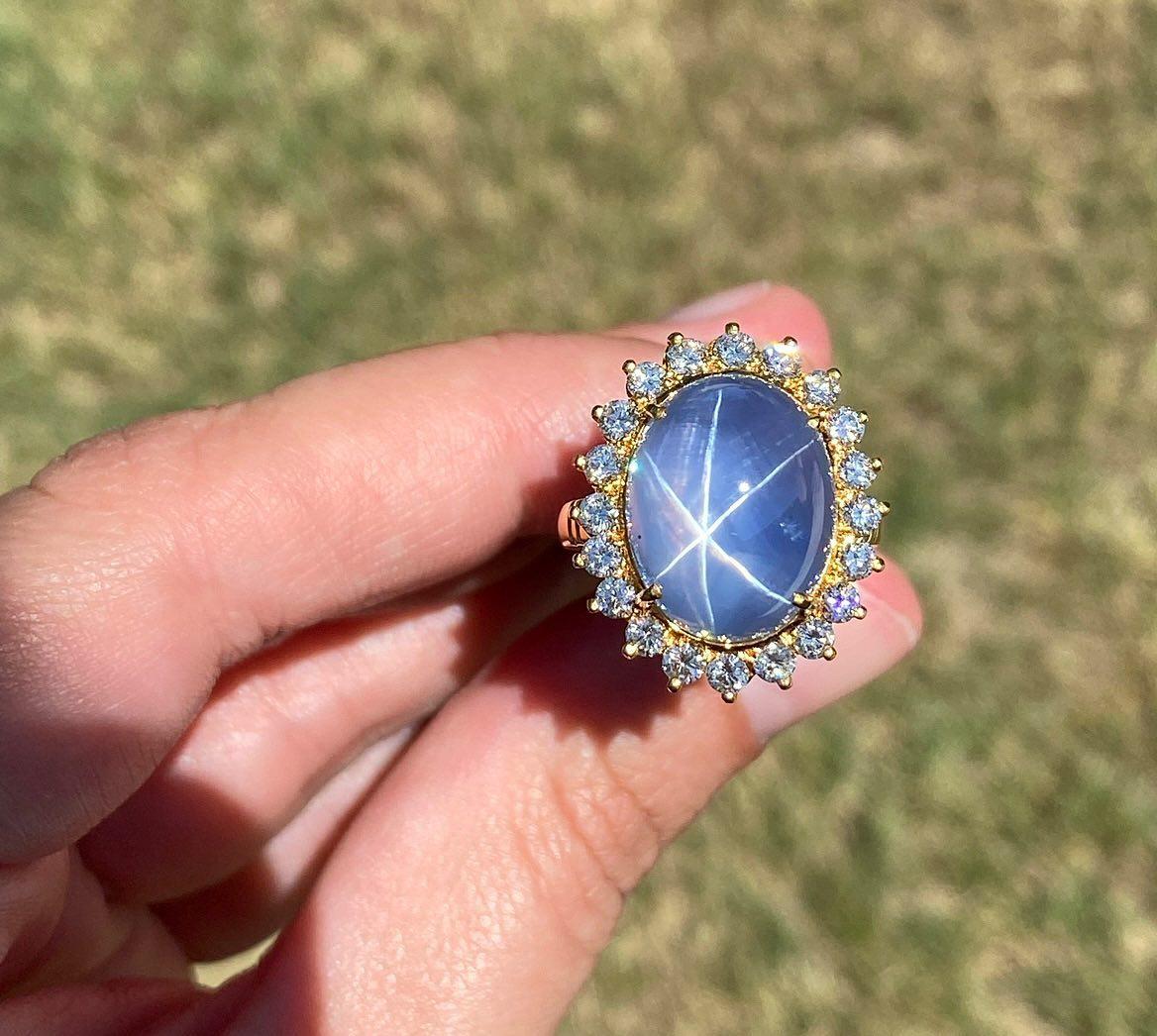 Golconda Star Sapphire and Diamond Ring in Yellow Gold In New Condition In Phoenix, AZ