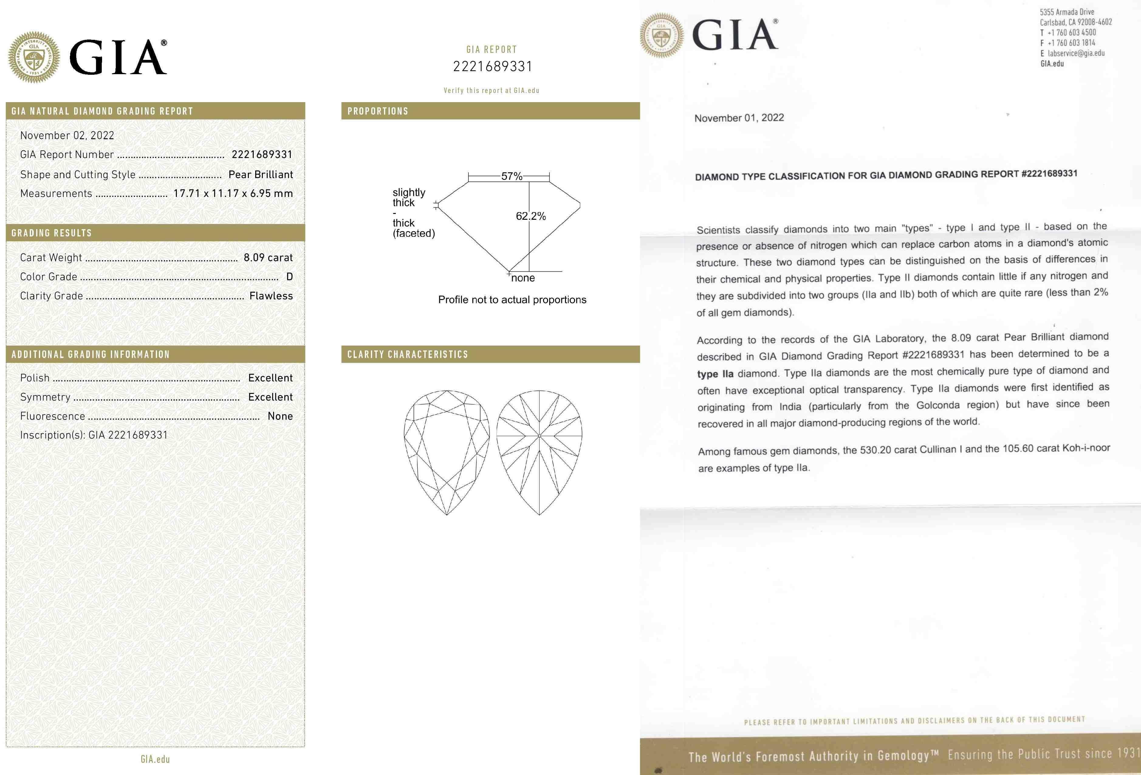 Un diamant exquis de 8,09 certifié par le GIA.
Le diamant poire de taille brillant présente une pureté sans défaut et une couleur D,
excellent poli, excellente symétrie et pas de fluorescence.

Suivez la vitrine de MEGHNA JEWELS pour découvrir la