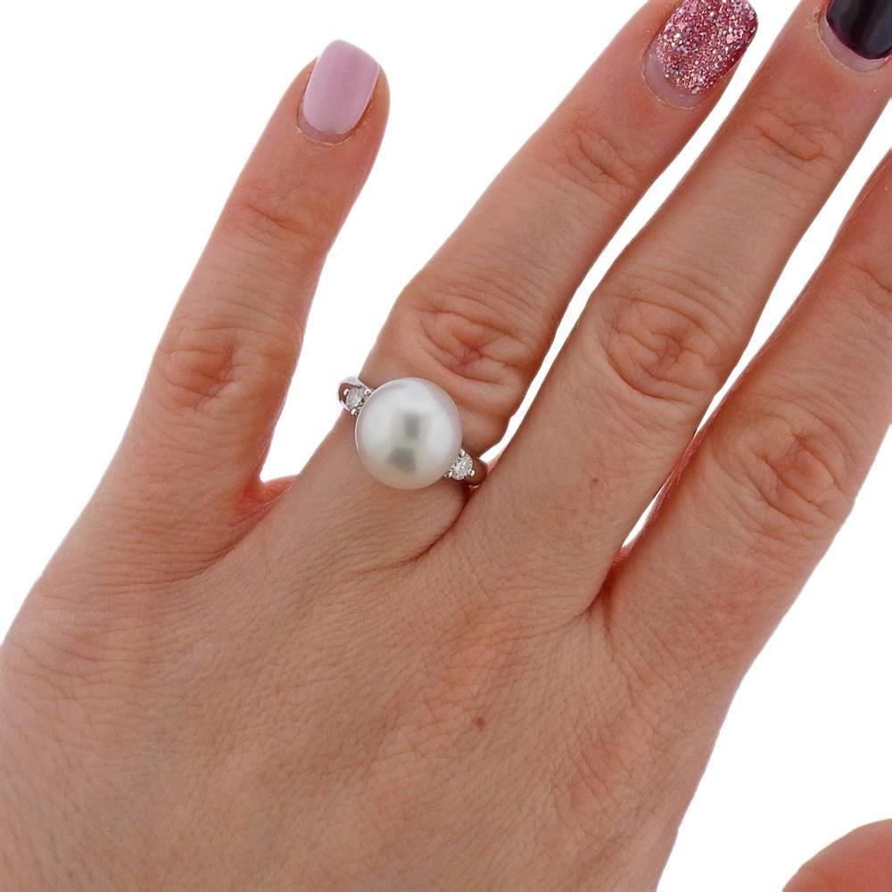 Women's Gold South Sea Pearl Diamond Ring For Sale