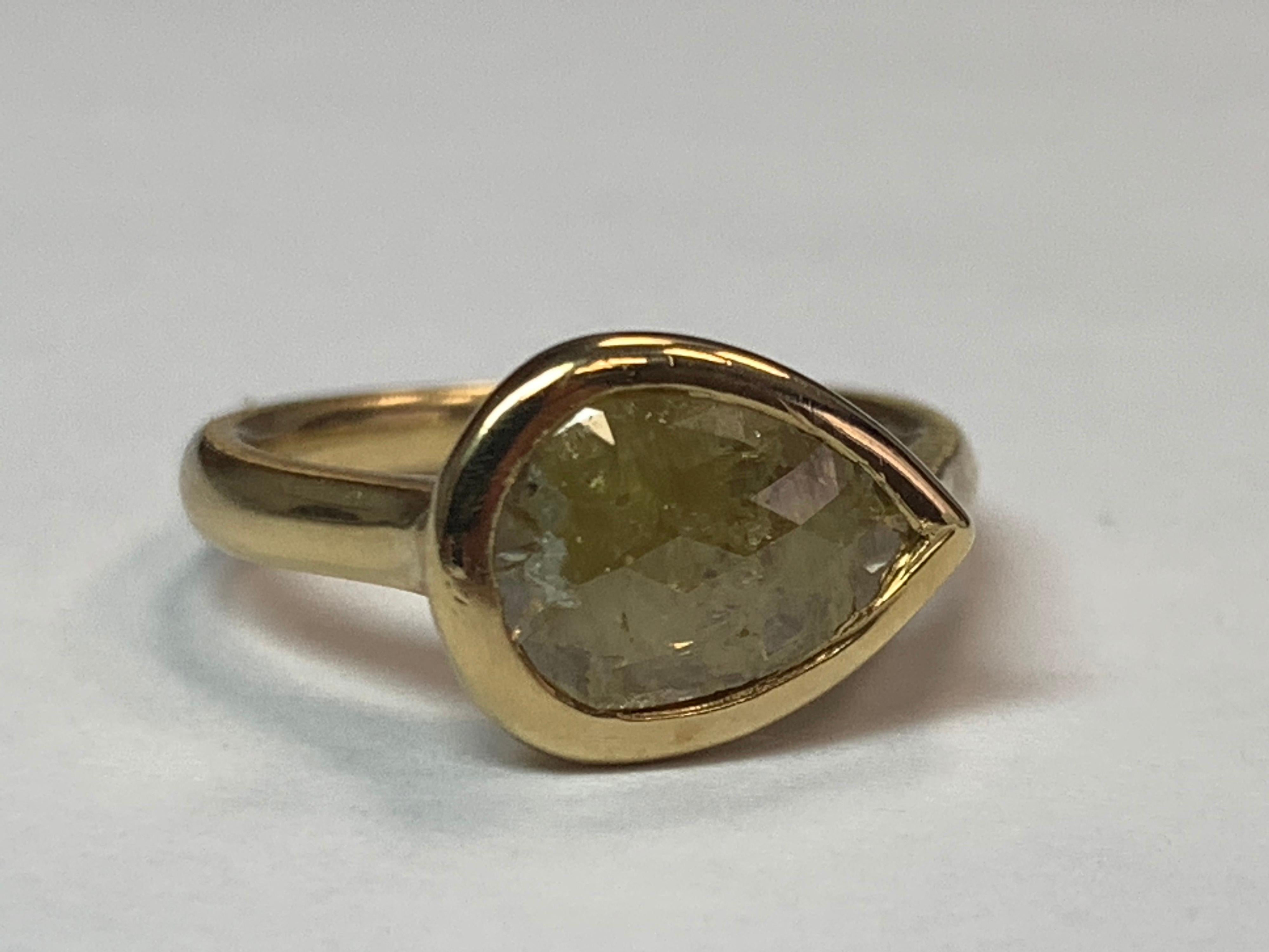 Gold 1.27 Carat Natural Pear Shaped Rose Cut Yellow Diamond Cocktail Ring For Sale 5