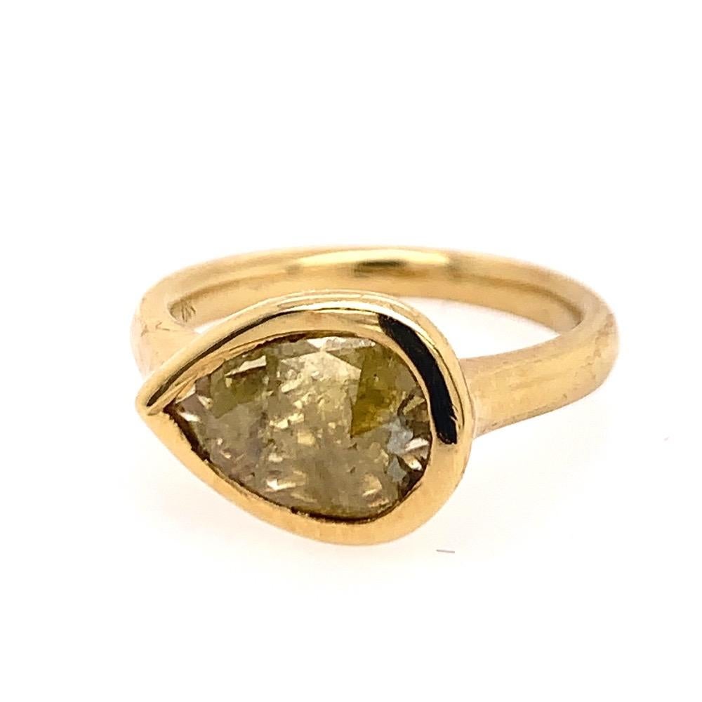 Gold 1.27 Carat Natural Pear Shaped Rose Cut Yellow Diamond Cocktail Ring For Sale 6