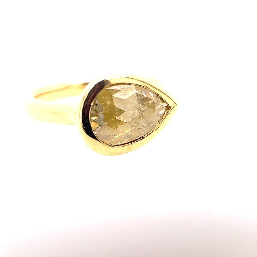 Gold 1.27 Carat Natural Pear Shaped Rose Cut Yellow Diamond Cocktail Ring For Sale 4