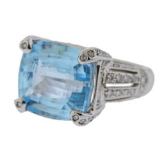 Gold 15 Carat Aquamarine Diamond Ring