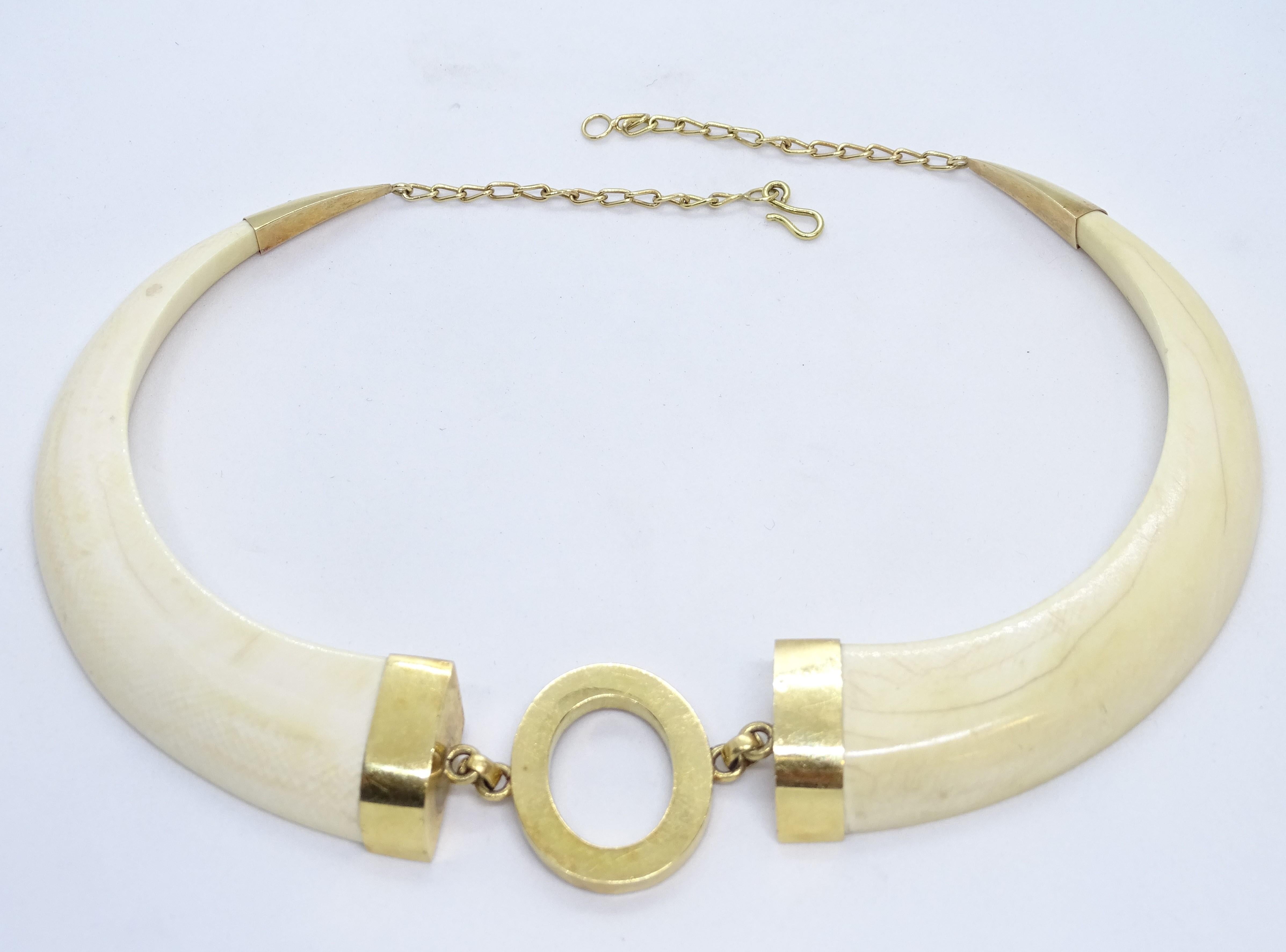 Gold 18 kt and bone French  choker necklace  For Sale 9
