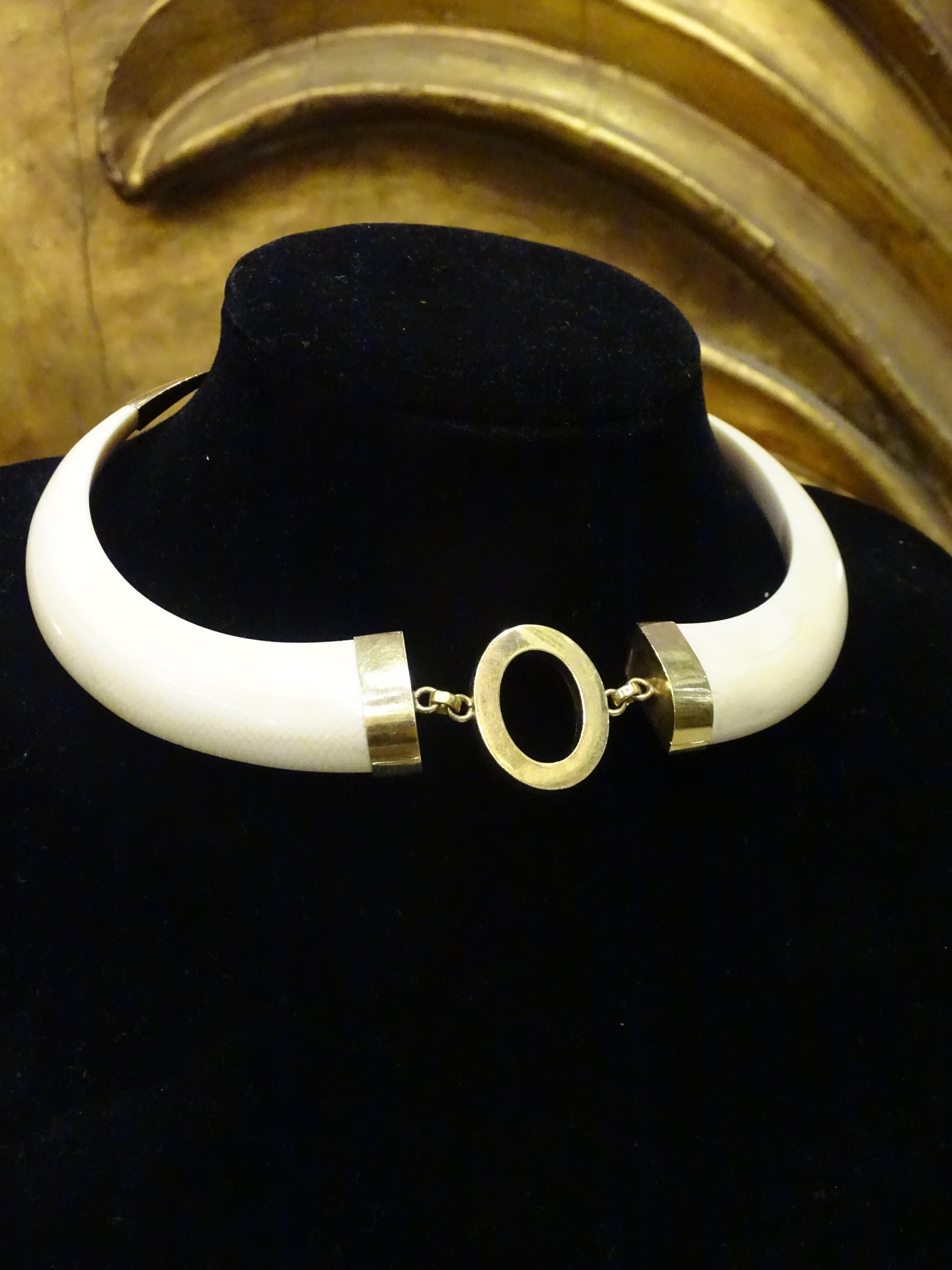 Gold 18 kt and bone French  choker necklace  For Sale 2