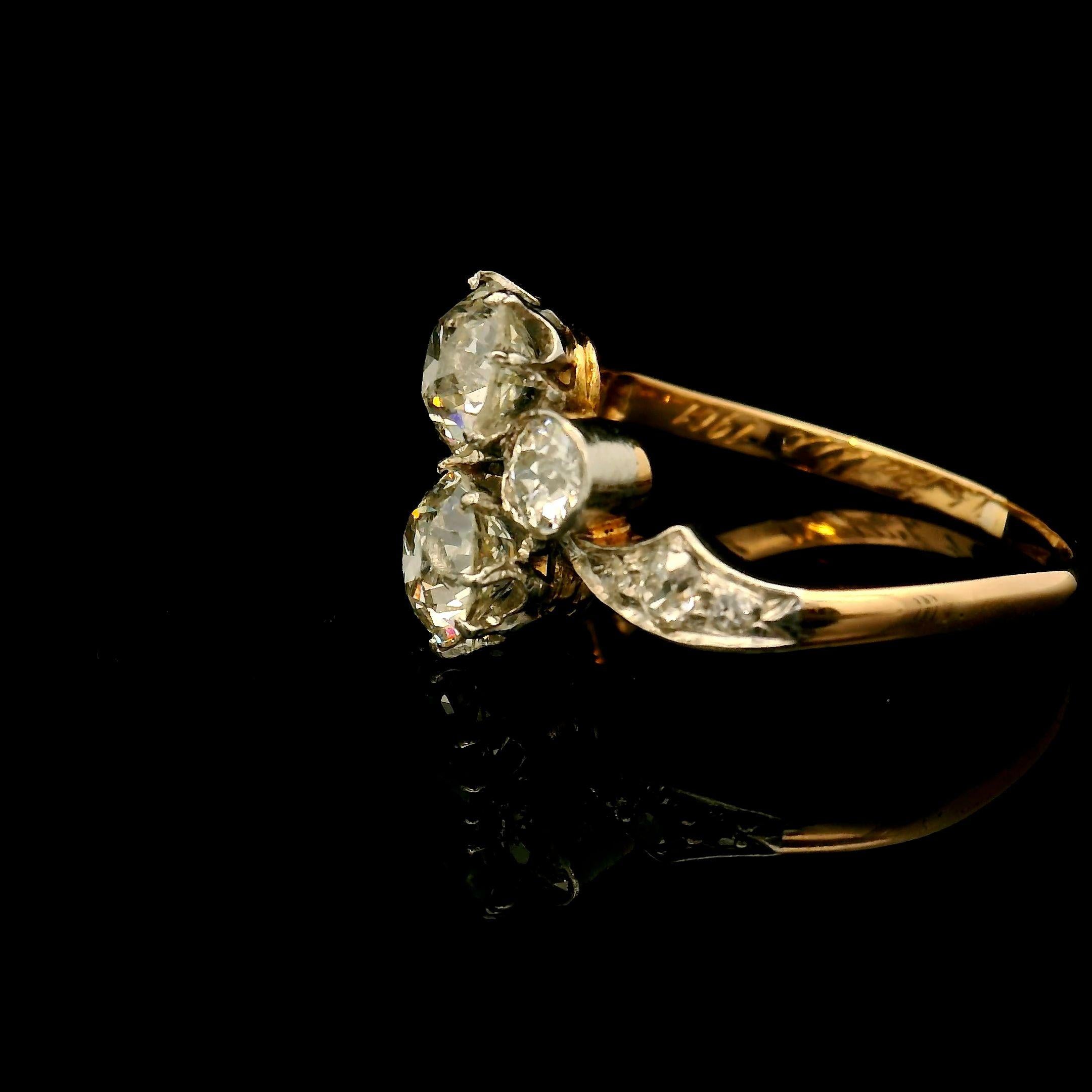 Gold 18K Antique Victorian Toi et Moi 1.00 carat and 0.95 carat Diamond ring 1