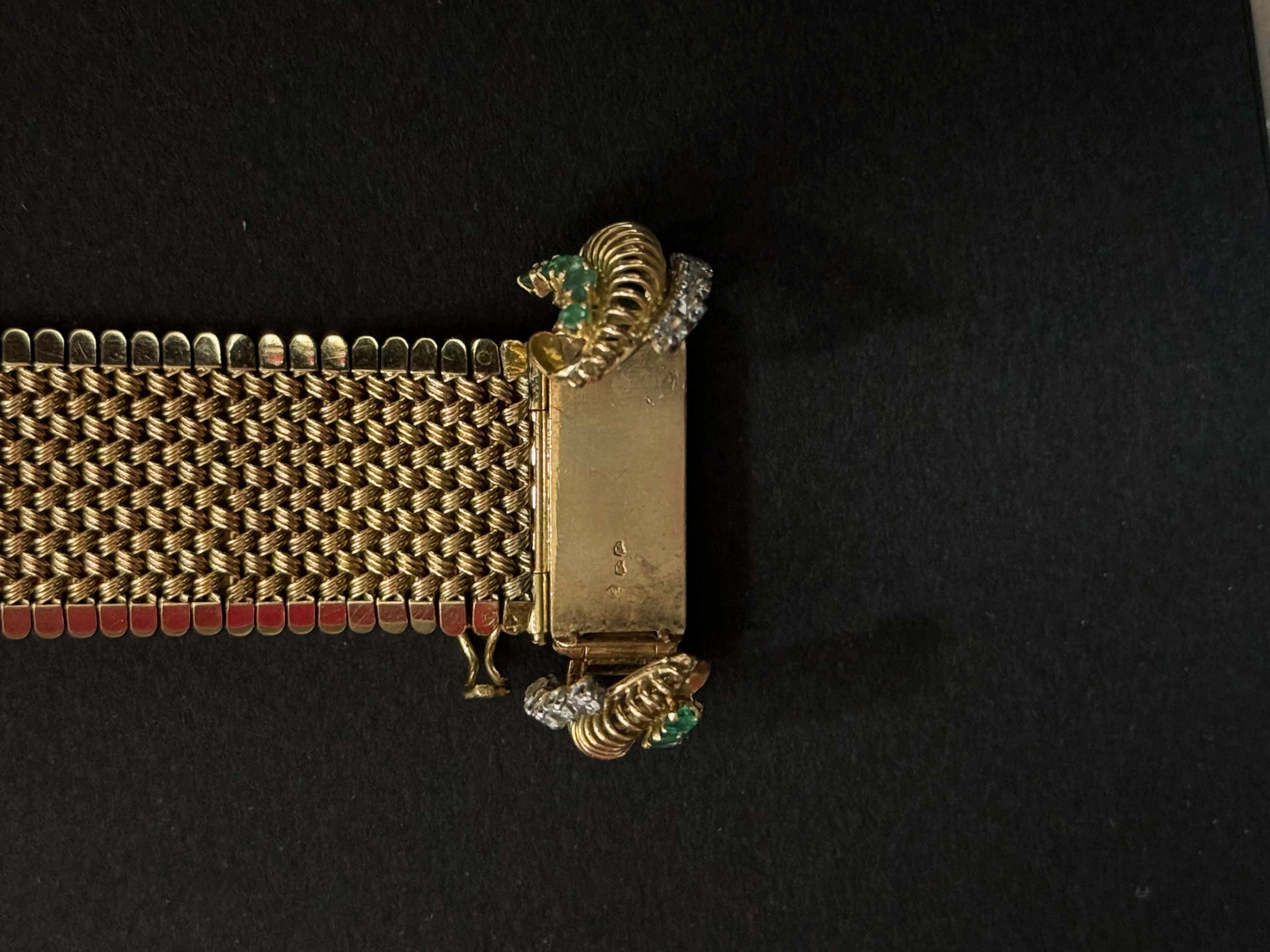 Gold 18k, Emerald and Diamond Belt Bracelet circa 1930-1950 For Sale 9