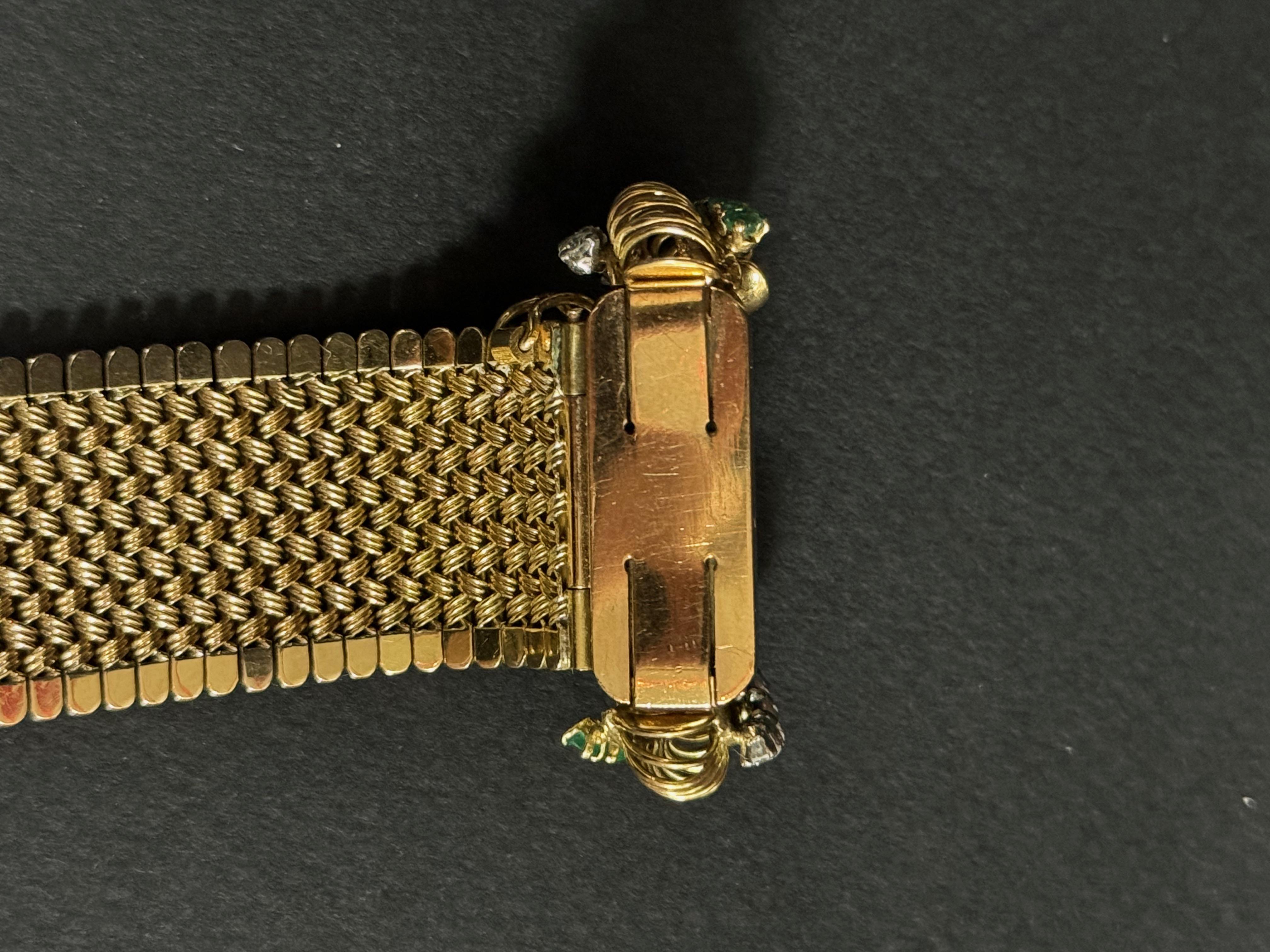Gold 18k, Emerald and Diamond Belt Bracelet circa 1930-1950 For Sale 13