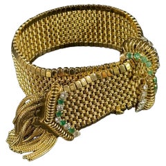 Pulsera de oro de 18 quilates, esmeraldas y diamantes circa 1930-1950