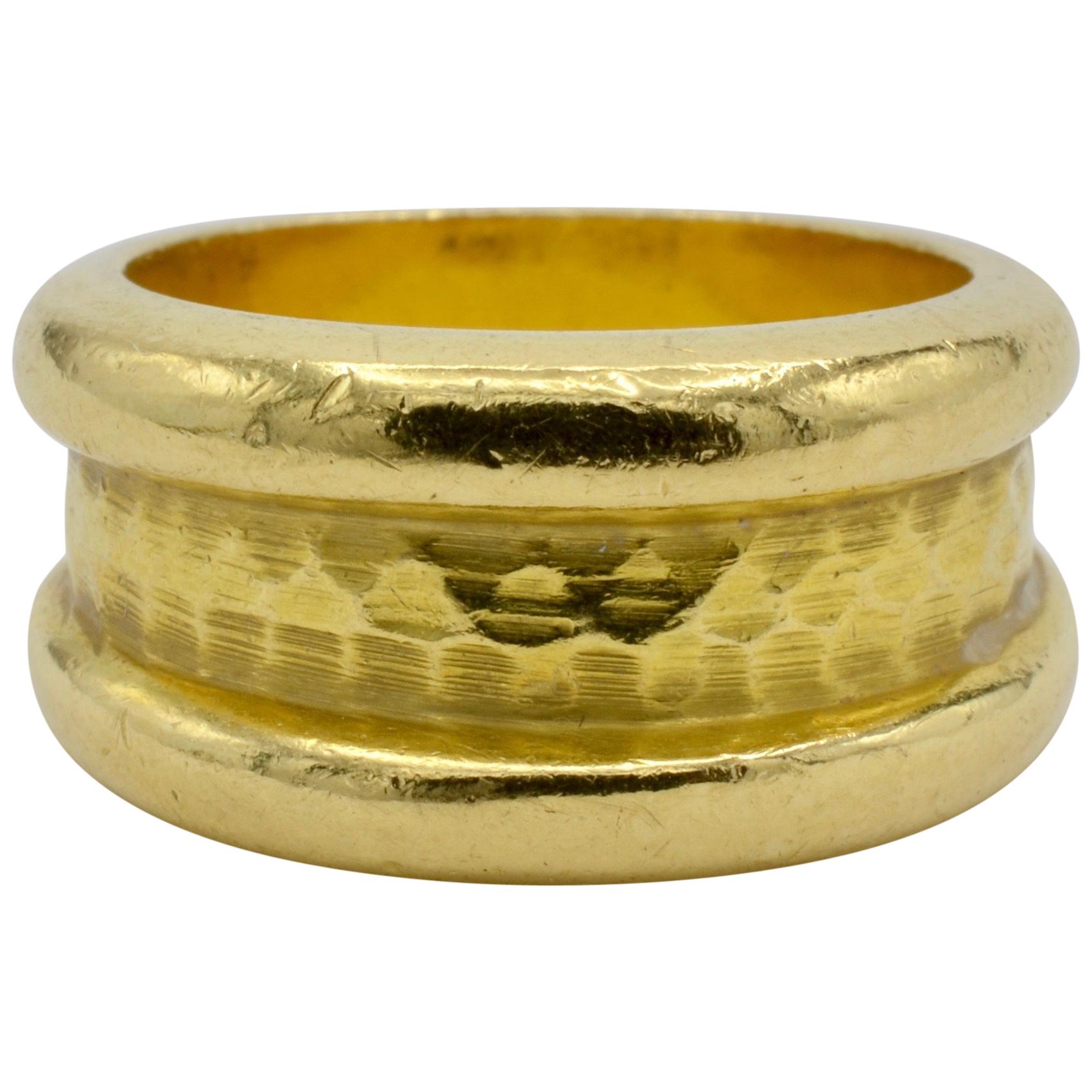 Oro Amarillo 18K De Moda Anillo Ancho Martillado