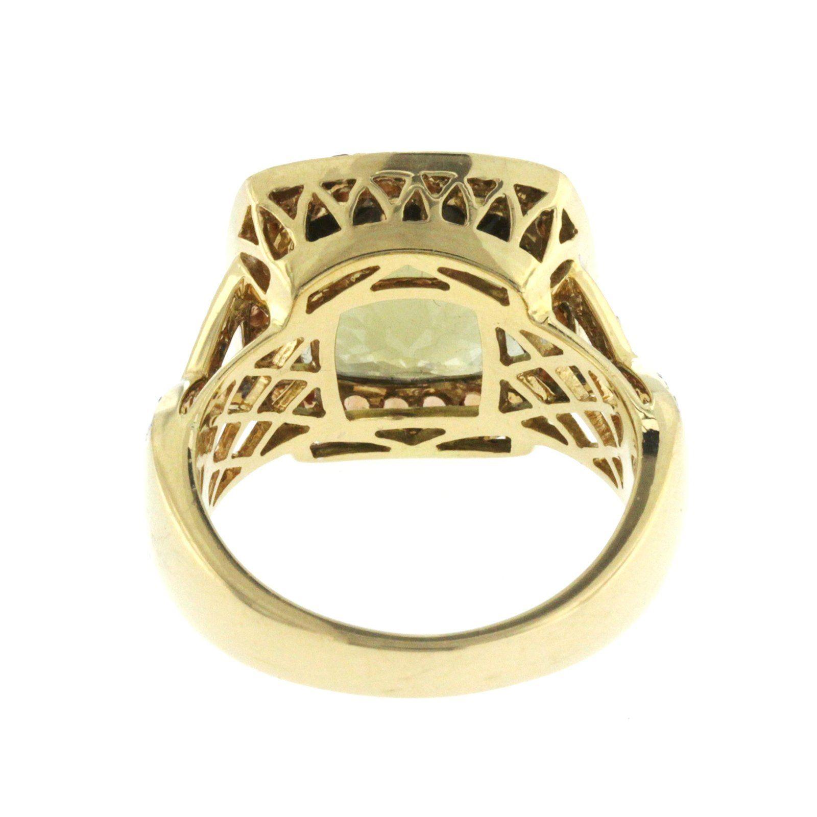 Women's Gold 18 Karat Yellow Green and Orange Quartz with Diamonds Engagement Ring For Sale