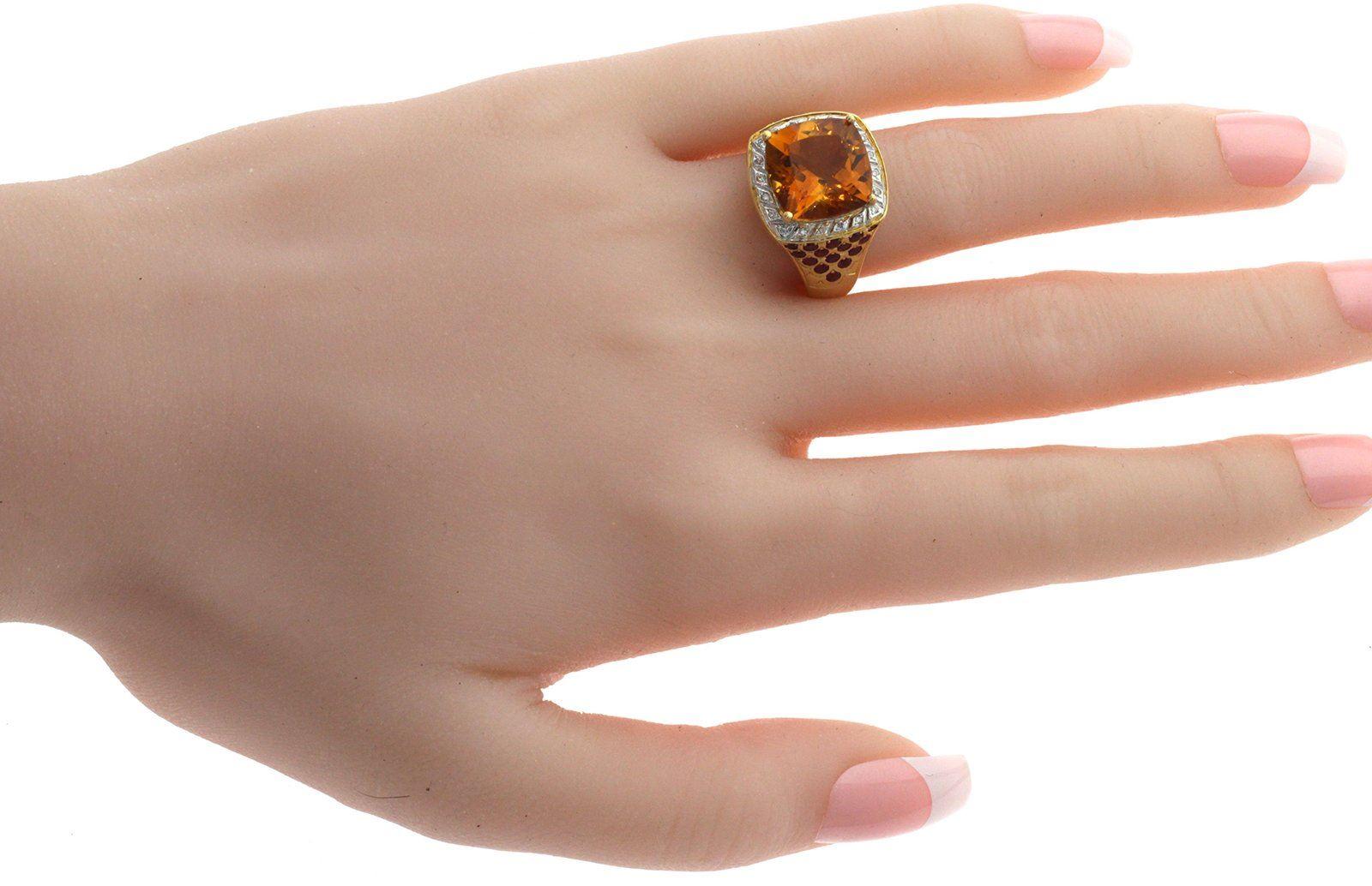 Gold 18 Karat Yellow Green and Orange Quartz with Diamonds Engagement Ring For Sale 2
