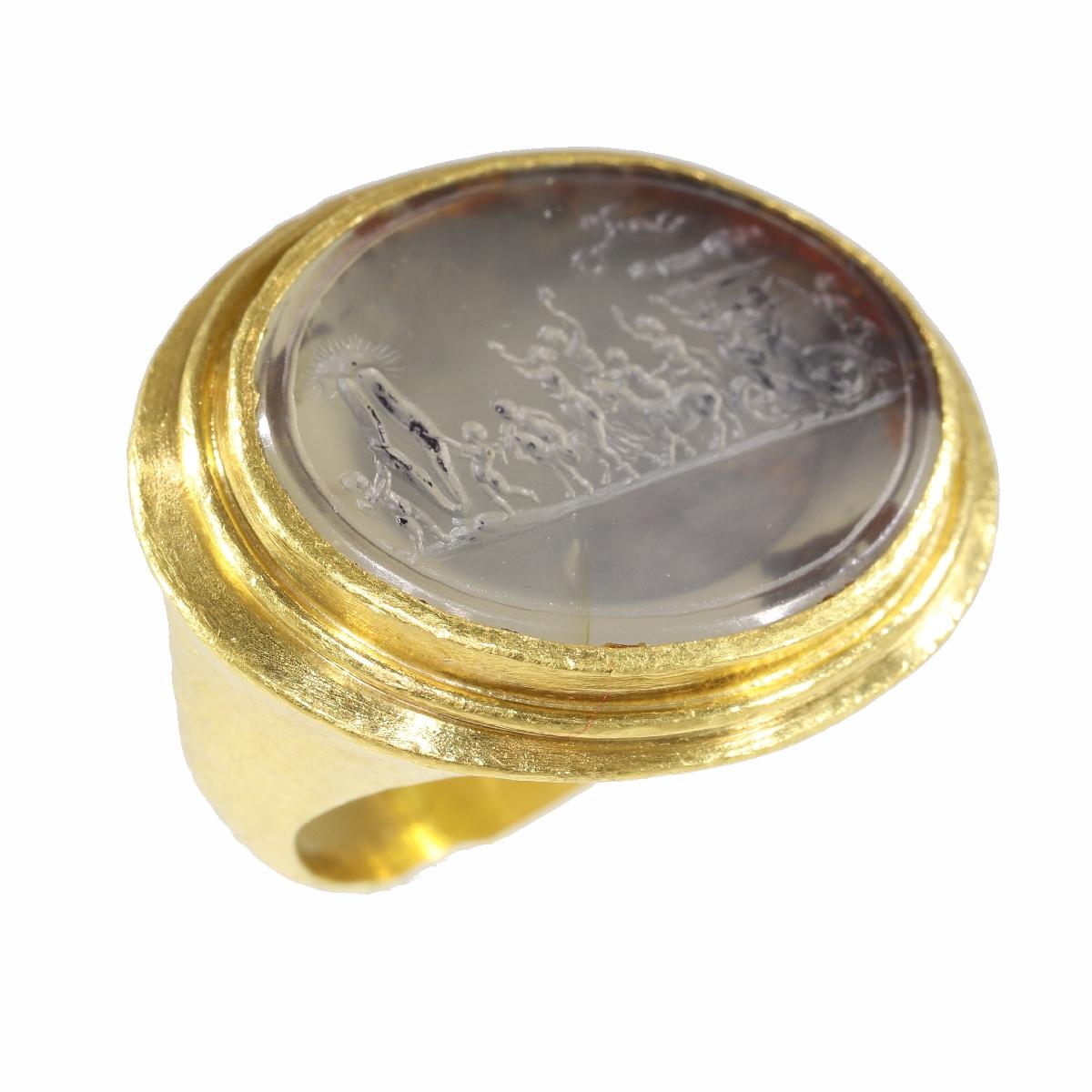 Gold 18th Century Erotic Intaglio Ring 