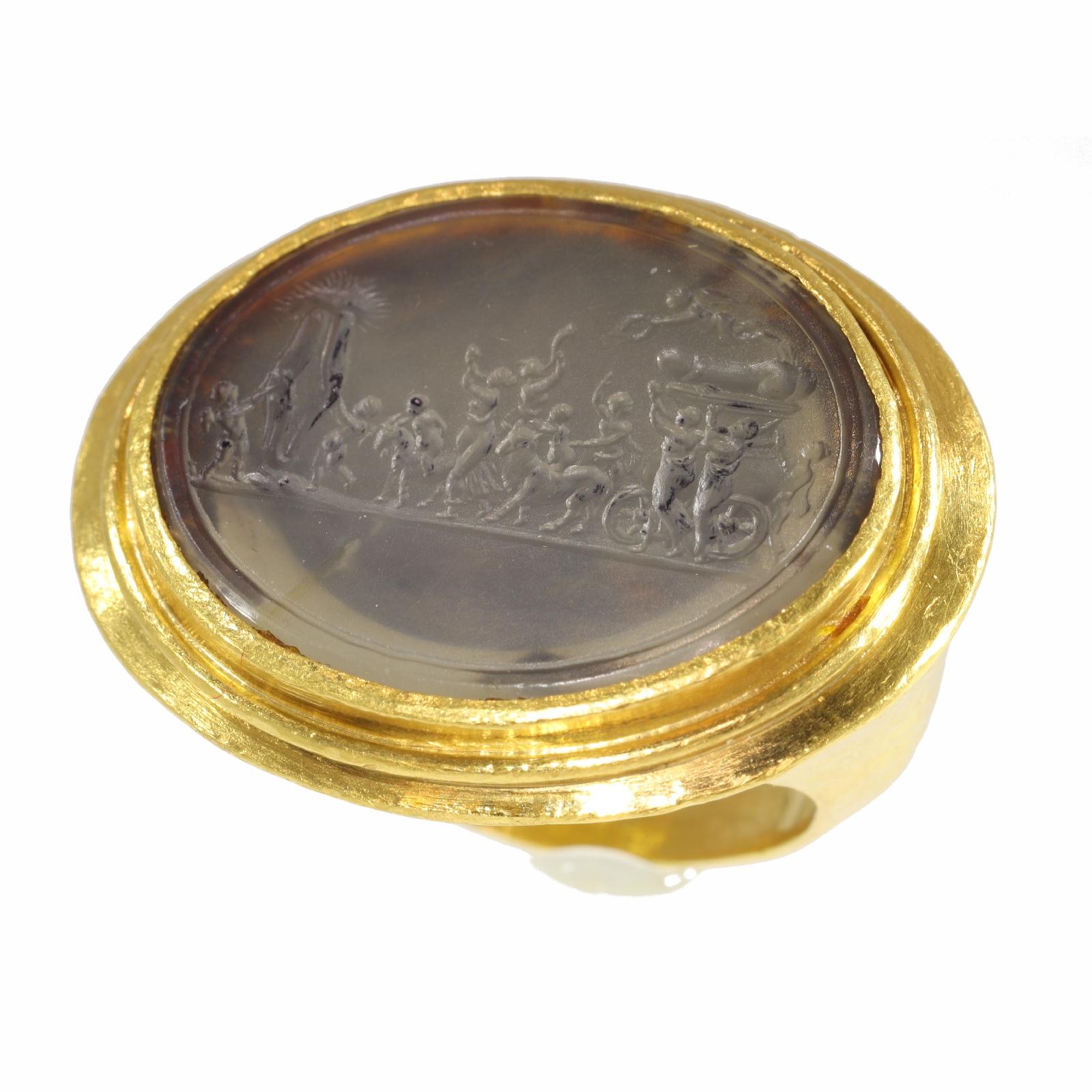 Women's or Men's Gold 18th Century Erotic Intaglio Ring 