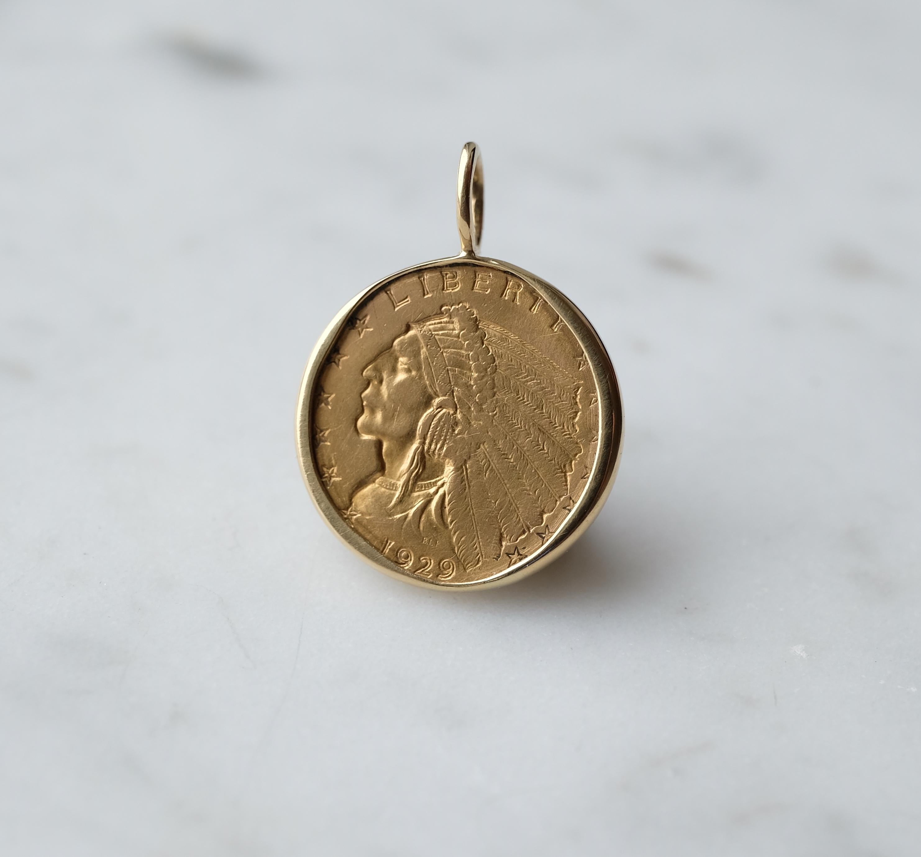 This coin was purchased from Harlan J Berk in Chicago. 

Gold dollars are often sold in clunky pre made bezels. This coin was first set in a gold bezel, which was then hammered over the edge of both sides. This was then sanded and polished. This