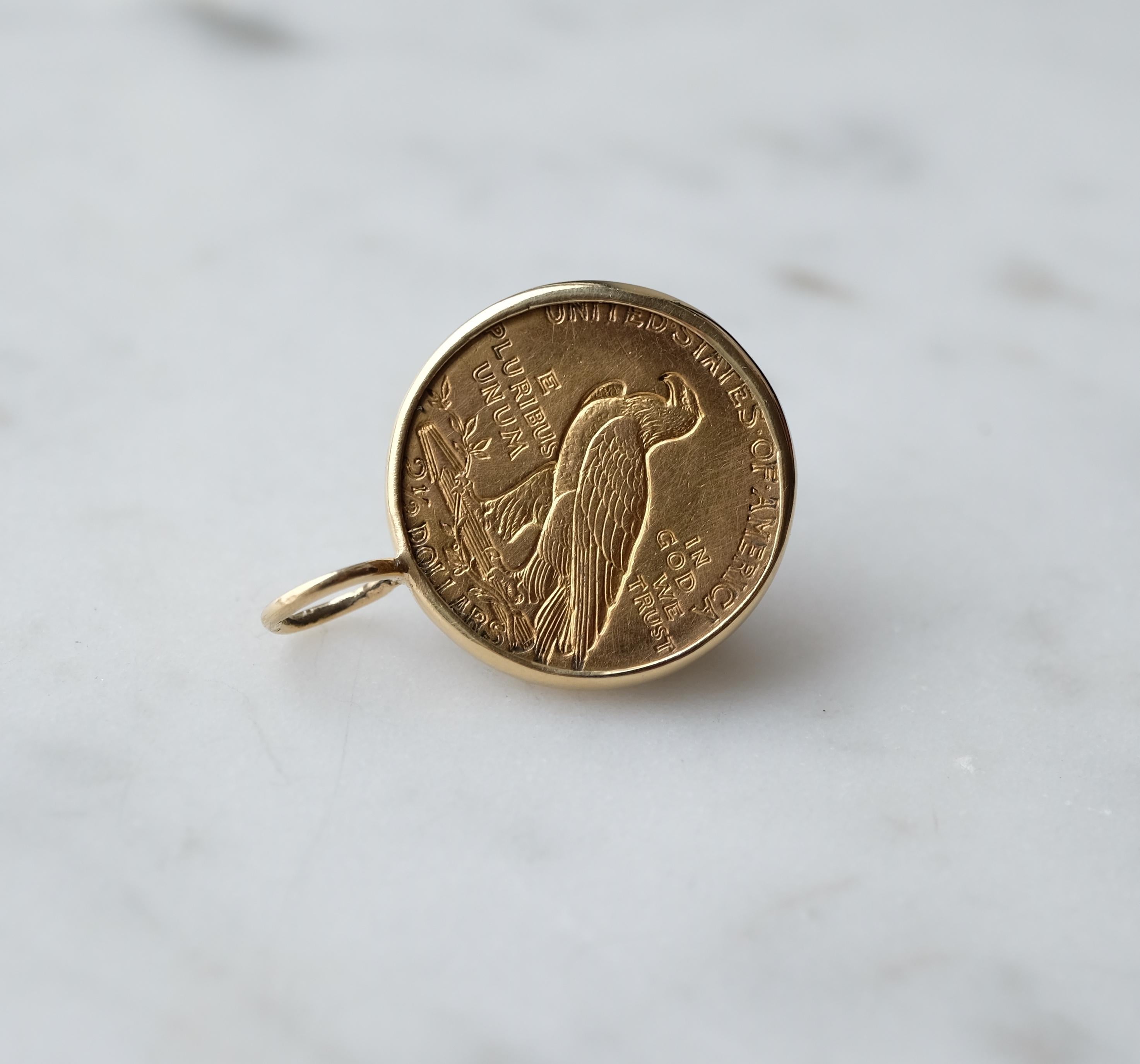 Women's or Men's Gold 2.5 Indian Head dollar Set in 18k Gold (mint 1929) For Sale