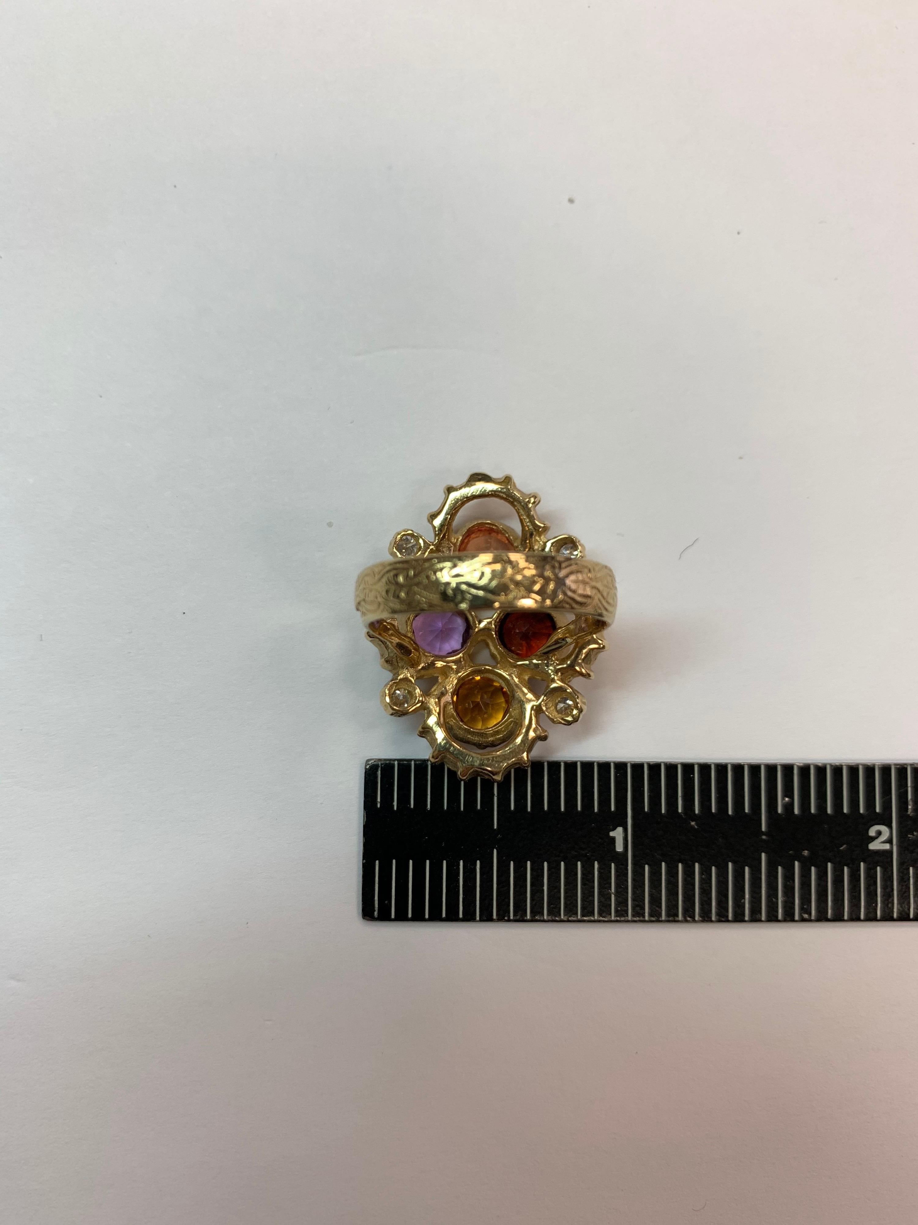 Gold 3.25 Carat Natural Diamond Multi-Color Gemstone Cocktail Ring, circa 1980 For Sale 3
