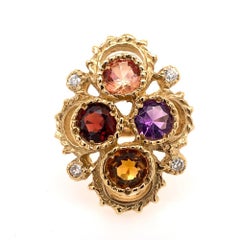 Gold 3.25 Carat Natural Diamond Multi-Color Gemstone Cocktail Ring, circa 1980
