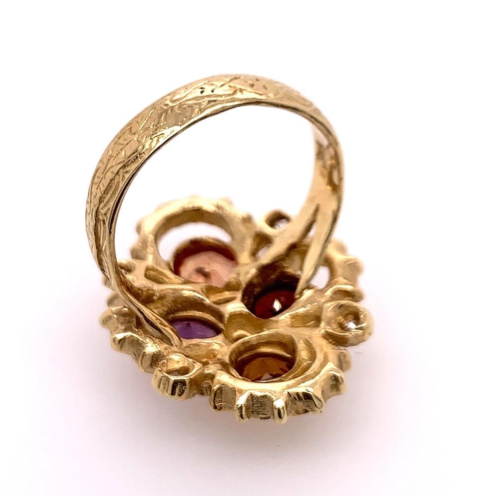 Gold 3.25 Carat Natural Diamond Multi-Color Gemstone Cocktail Ring, circa 1980 In Good Condition For Sale In Los Angeles, CA