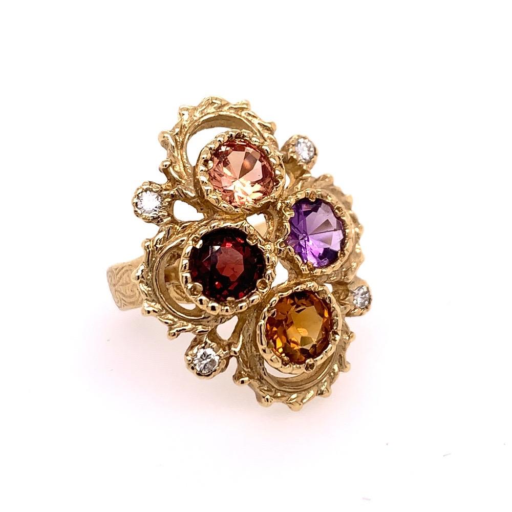 Women's Gold 3.25 Carat Natural Diamond Multi-Color Gemstone Cocktail Ring, circa 1980 For Sale