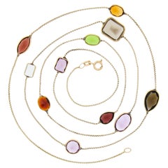 Gold 34" Long Bezel Natural Gemstone Multicolor By the Yard Chain Necklace