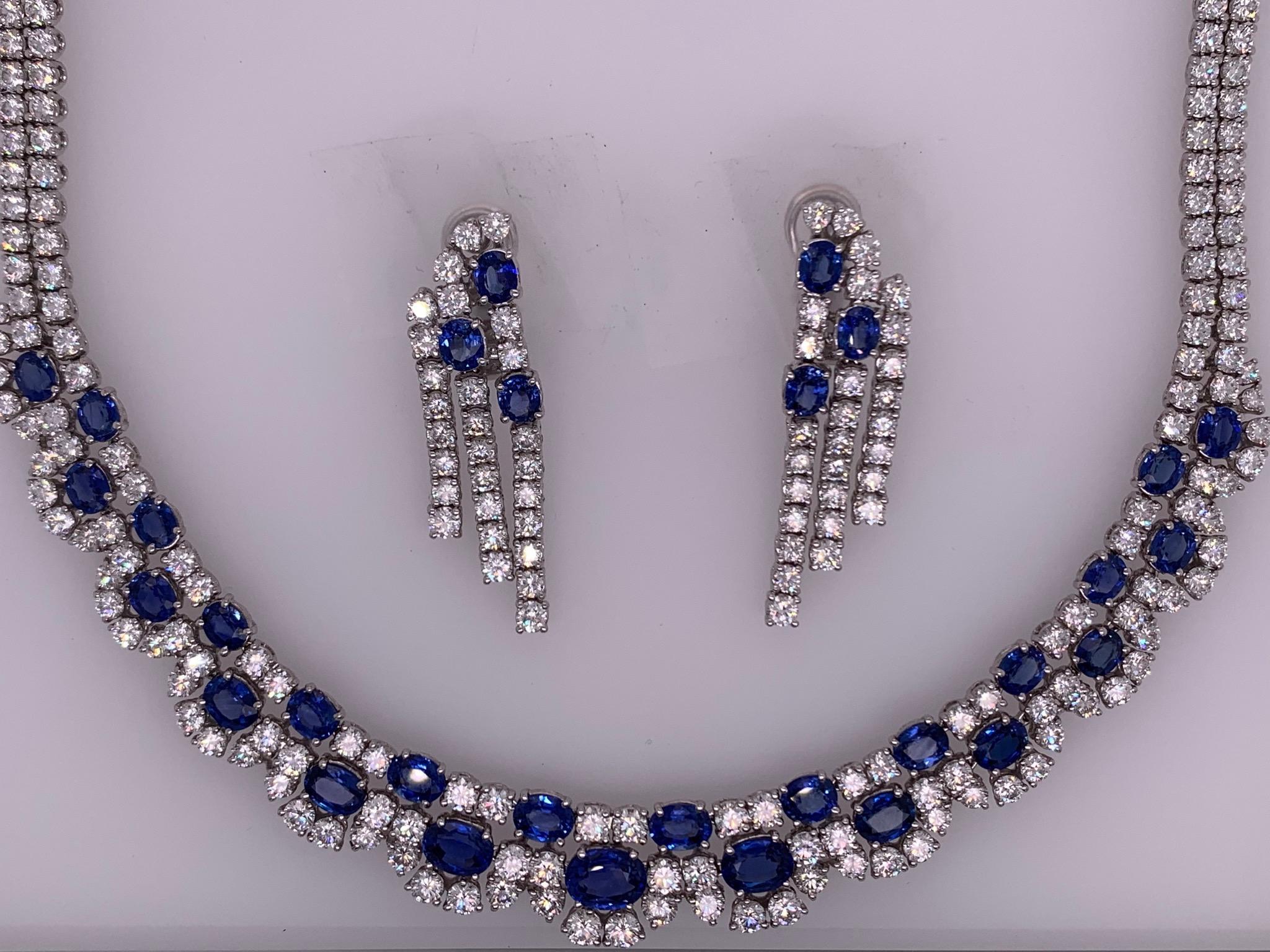 blue sapphire necklace and earring set