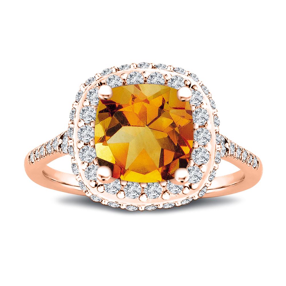 For Sale:  Gold Natural Citrine Cushion Cut Halo 0.75 Carat Diamond Ring 4