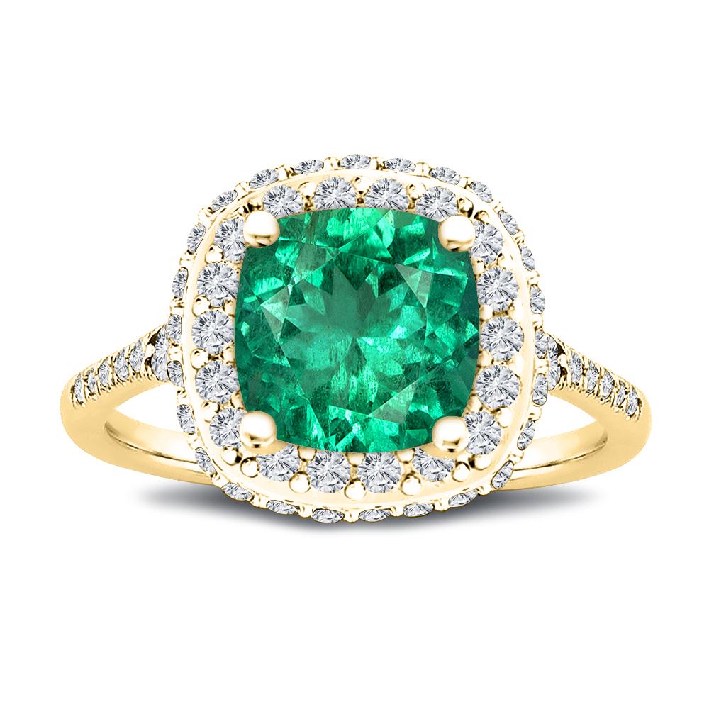 For Sale:  Gold Natural Green Emerald Cushion Cut Halo 0.75 Carat Diamond R 3