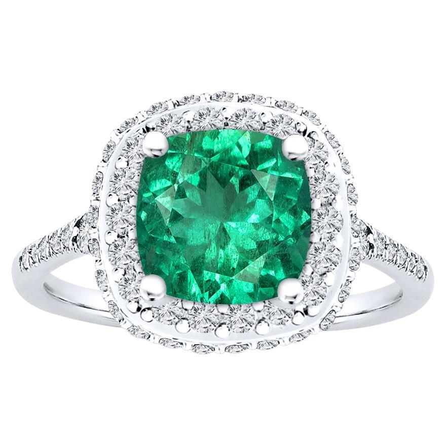 For Sale:  Gold Natural Green Emerald Cushion Cut Halo 0.75 Carat Diamond R