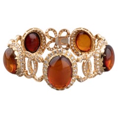 Gold 8 Carats Diamonds and Amber Vintage Bracelet