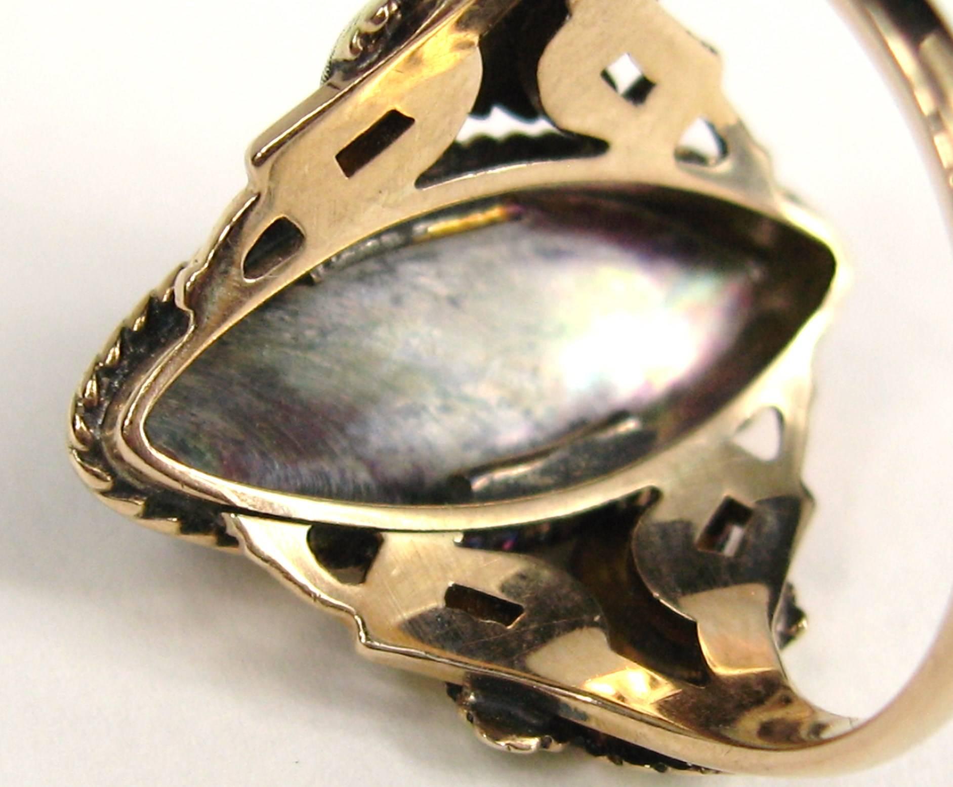 Gold Abalone Floral Ring, Rose, Green and Yellow Gold For Sale 1