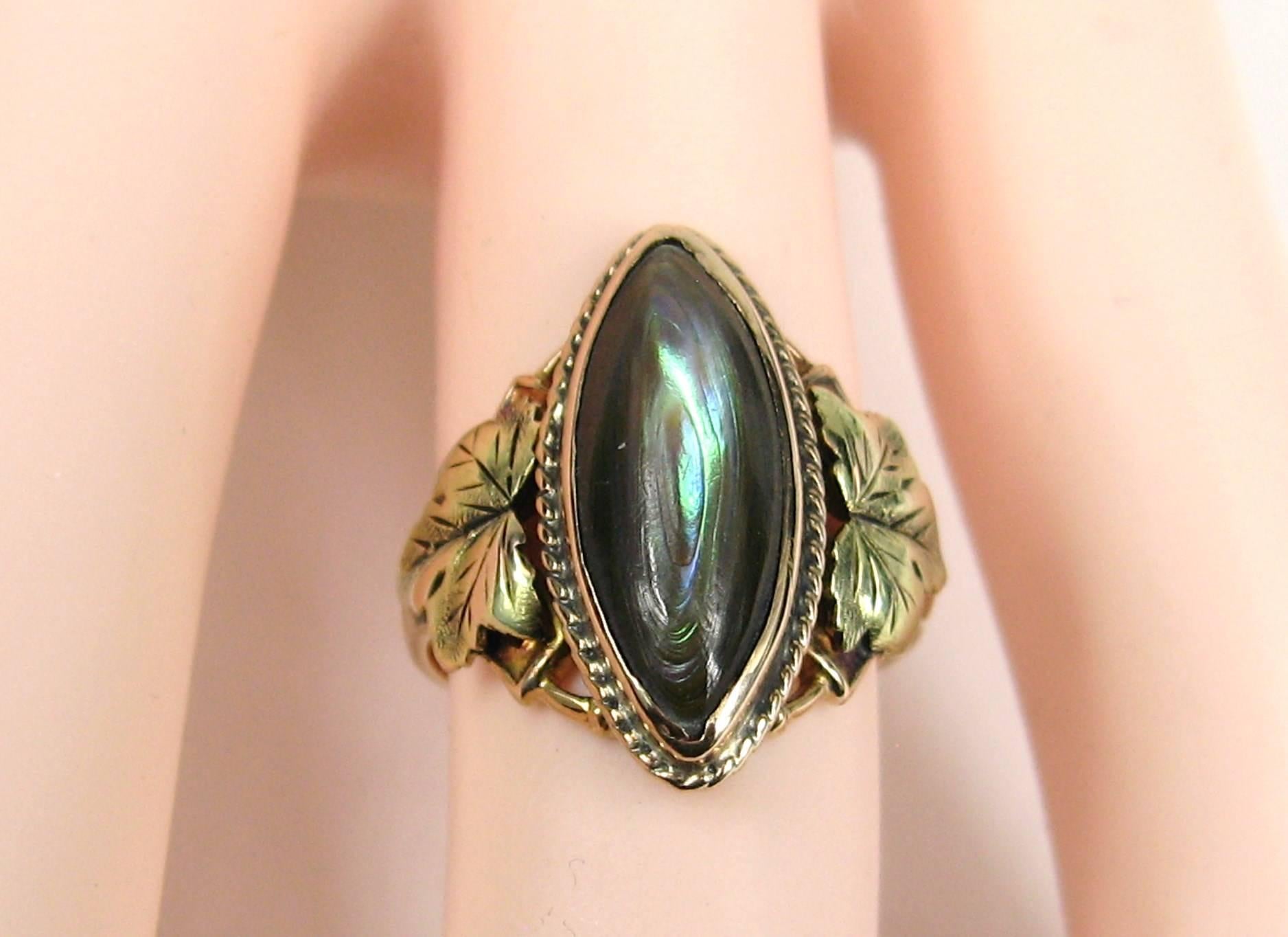 Victorian Gold Abalone Floral Ring, Rose, Green and Yellow Gold For Sale