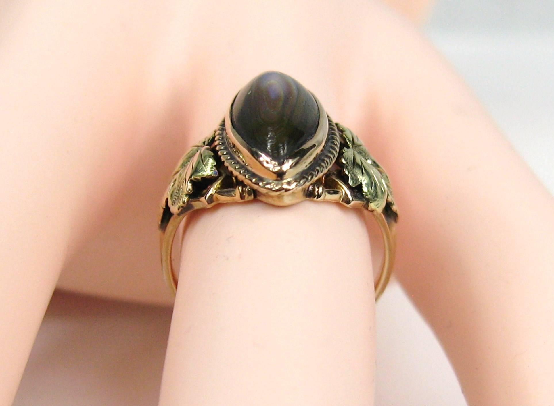 Oval Cut Gold Abalone Floral Ring, Rose, Green and Yellow Gold For Sale