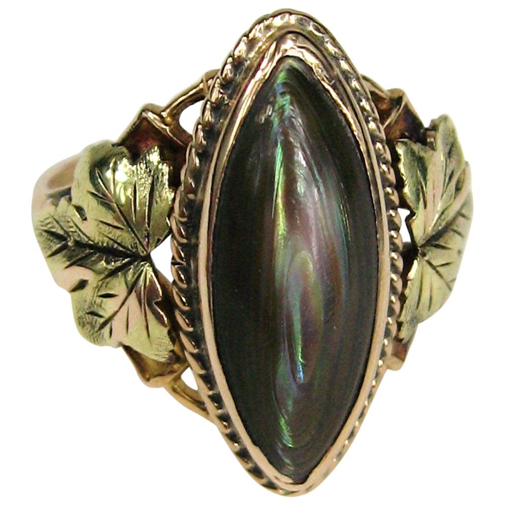 Gold Abalone Floral Ring, Rose, Green and Yellow Gold For Sale