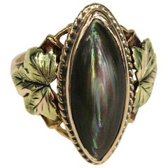 Gold Abalone Floral Ring, Rose, Green and Yellow Gold