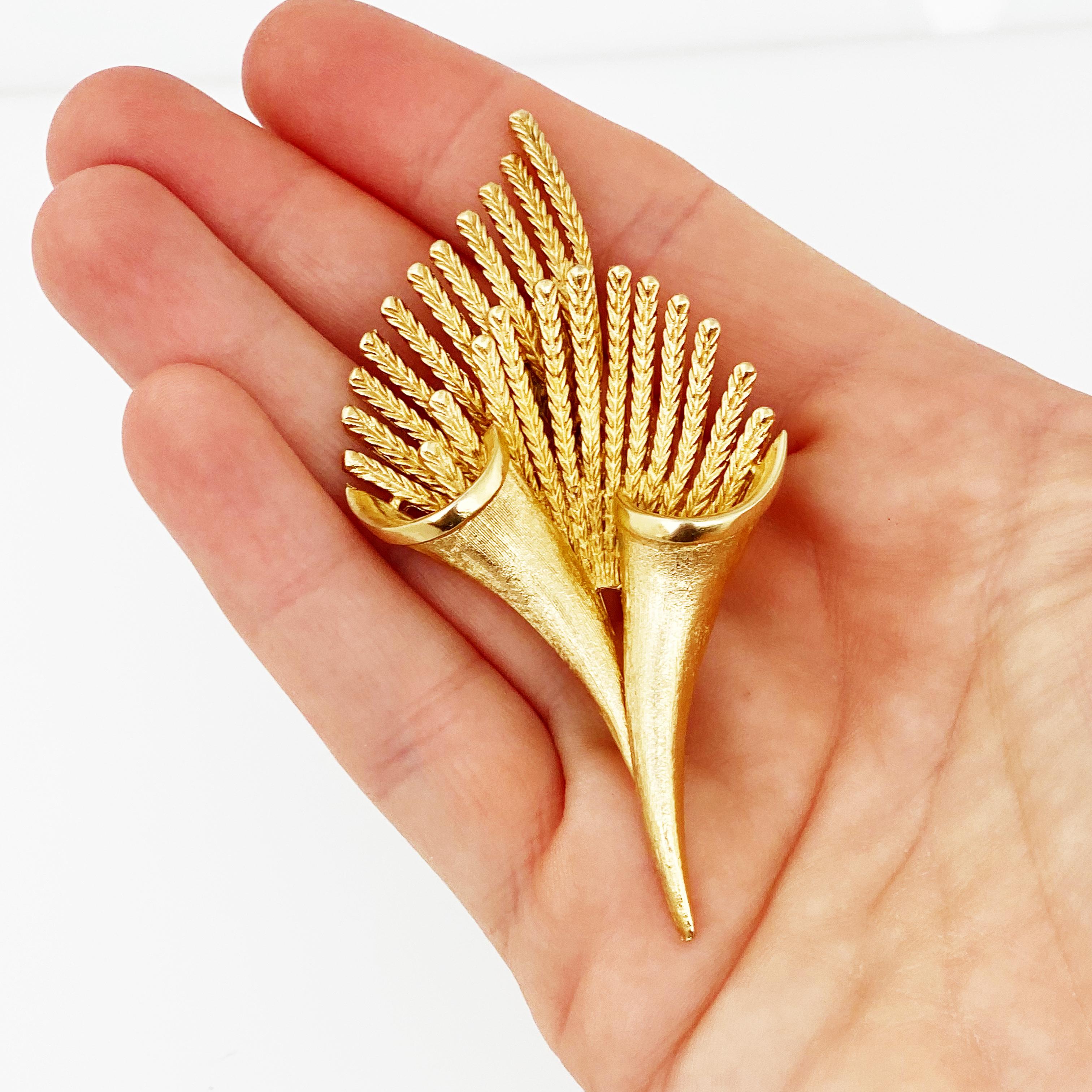 Gold Abstract Spray Bouquet Brooch By Coro, 1960s 1