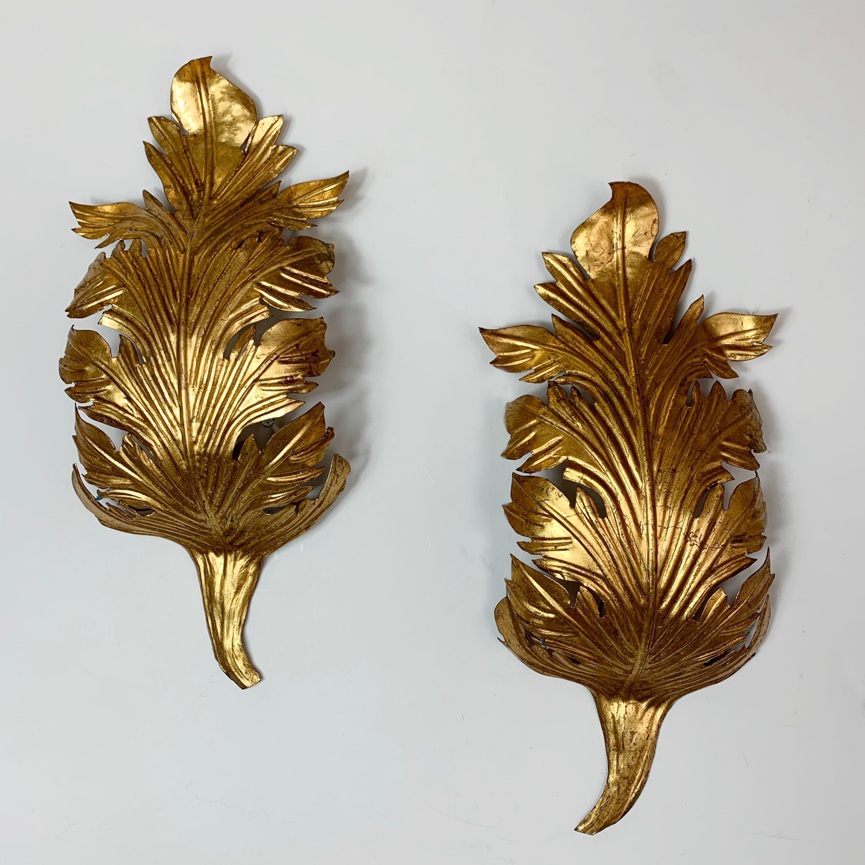 Mid-Century Modern Gold Acanthus Leaf Wall Lights, circa 1960s