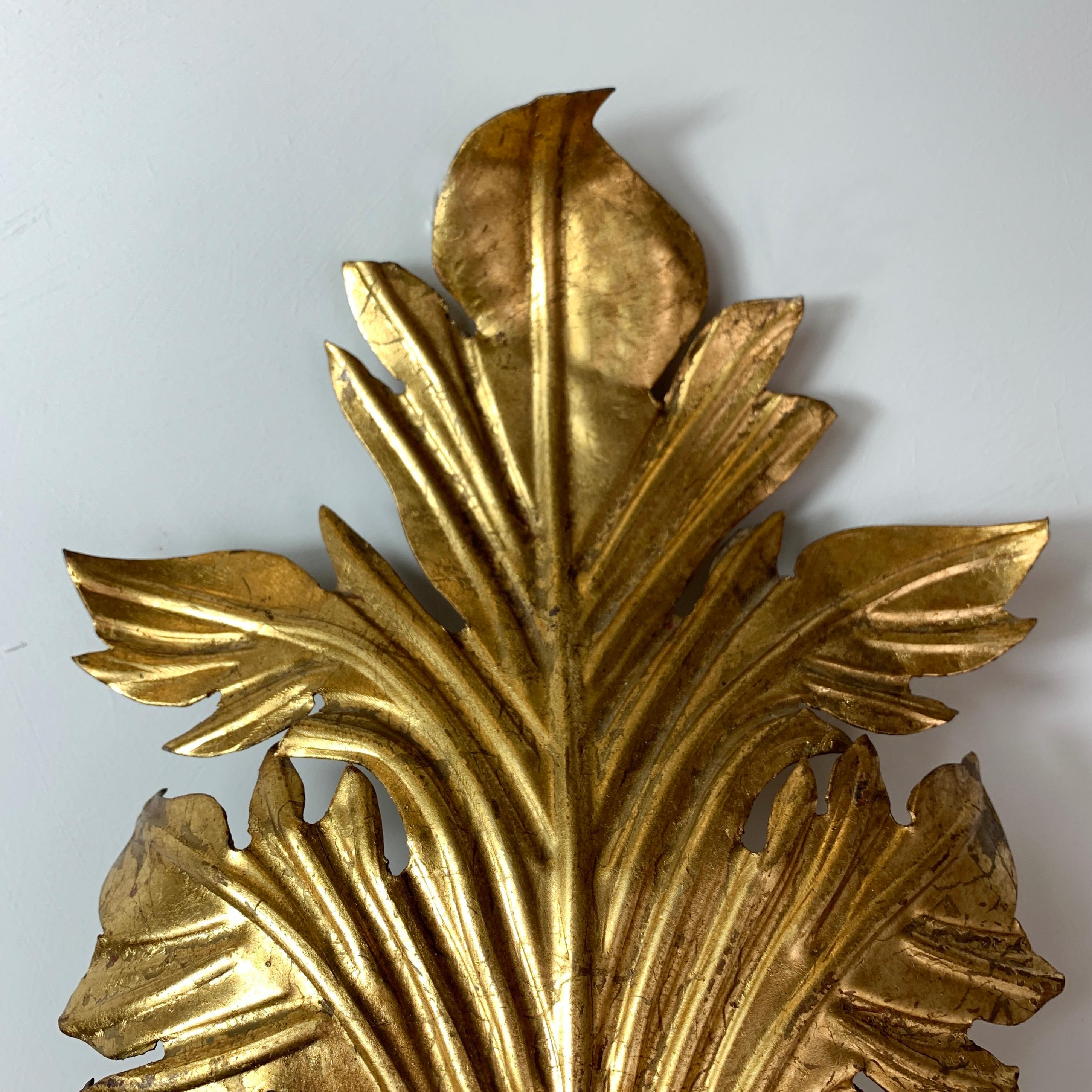 20th Century Gold Acanthus Leaf Wall Lights, circa 1960s