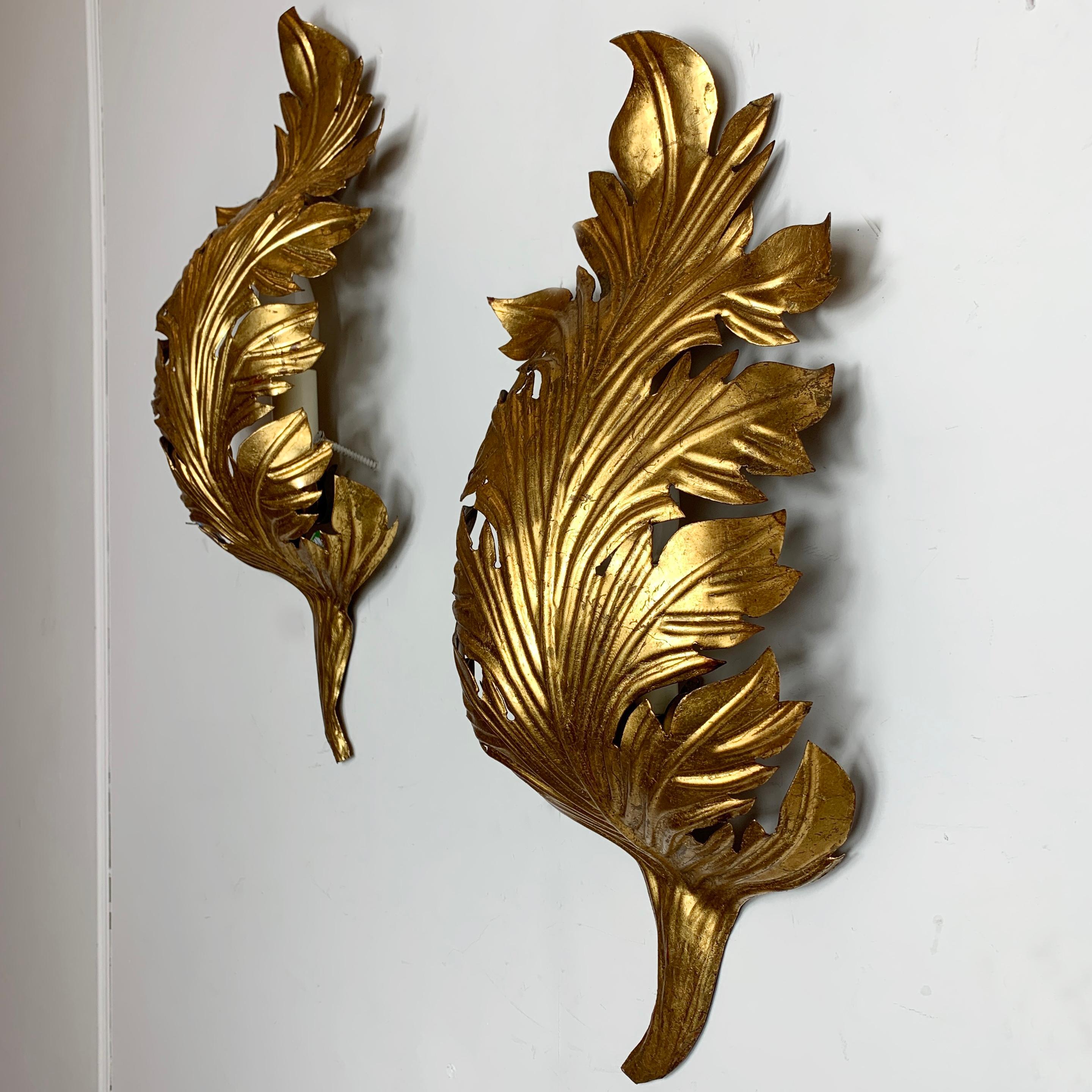 Metal Gold Acanthus Leaf Wall Lights, circa 1960s