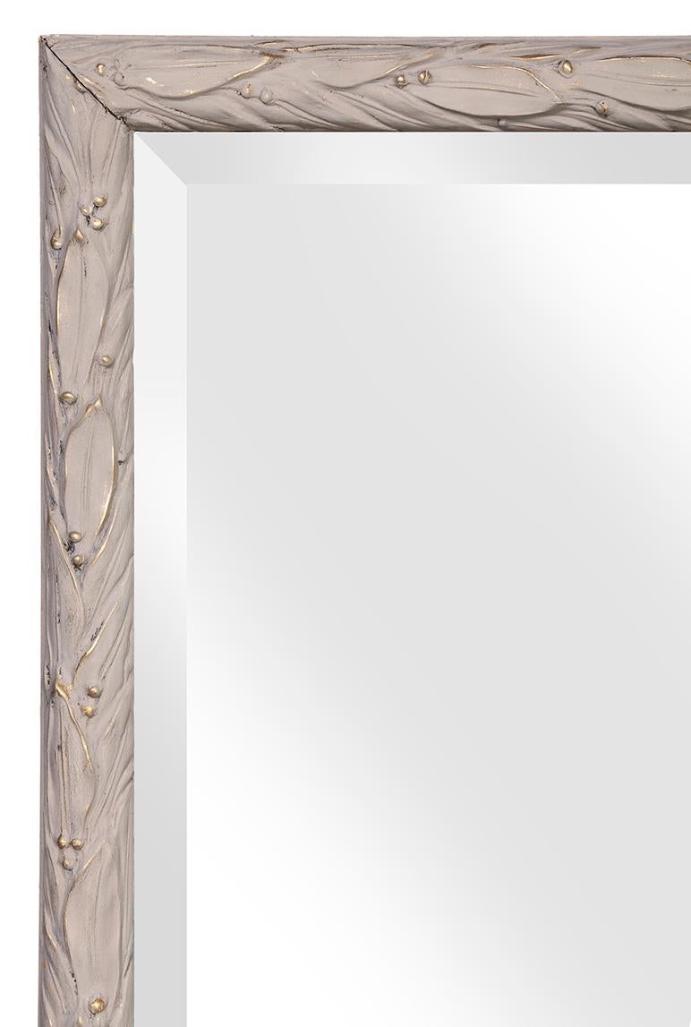 Italian hand painted mirror, incorporating both gold and antique white, this mirror is simple & elegant. The gold trims the leaf edges.
Italian carved painted mirror with beautiful carved details throughout.
Wired to hang both horizontally &