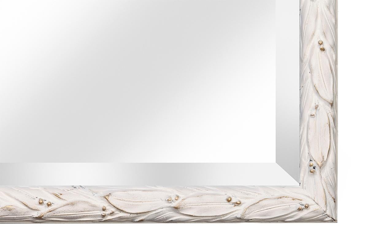 Louis XV Gold Accented Hand-painted & Carved  in White Italian Beveled Mirror by Roma For Sale