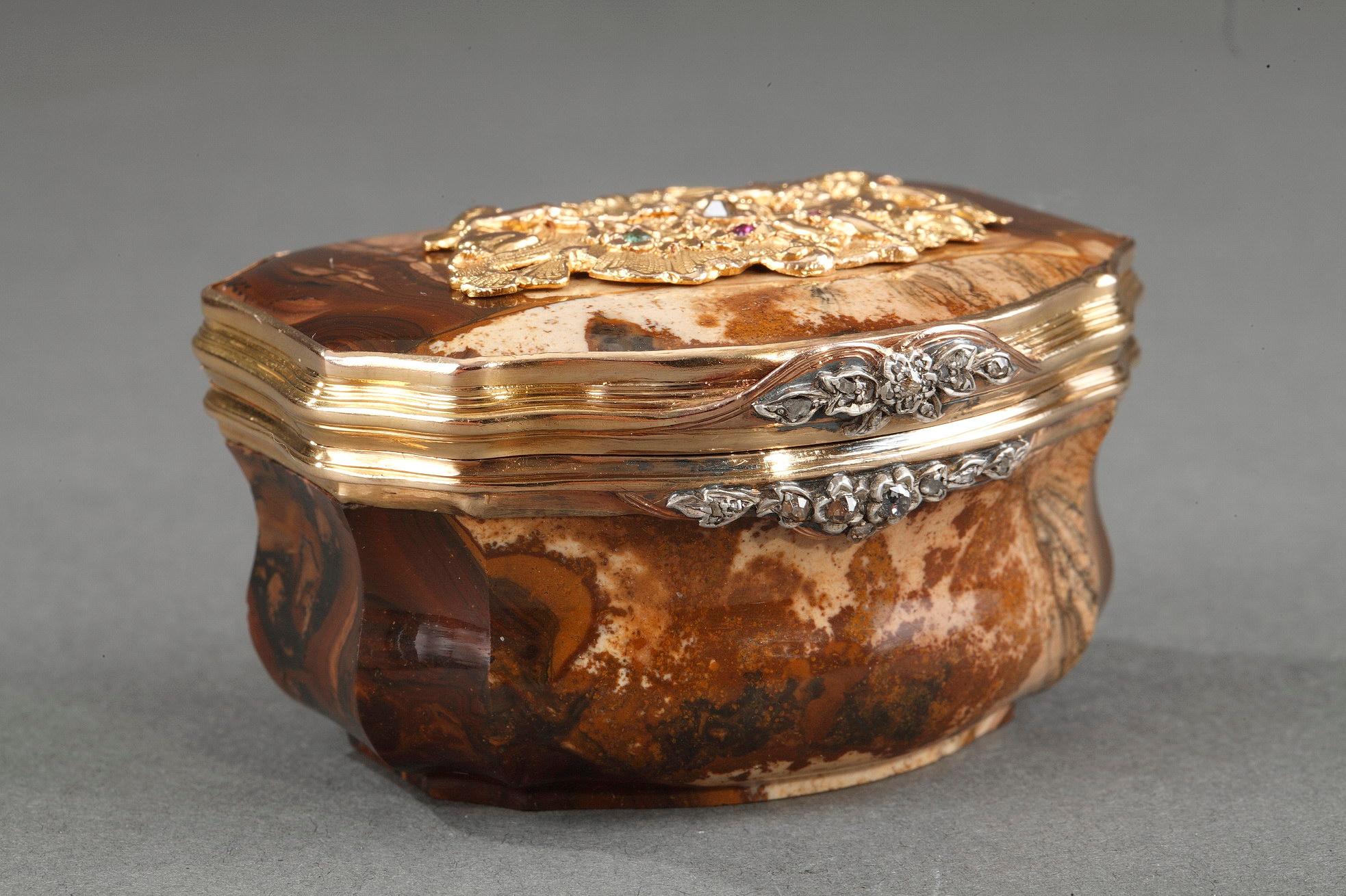 German Gold, Agate and Gemstones Snuffbox, 18th Century