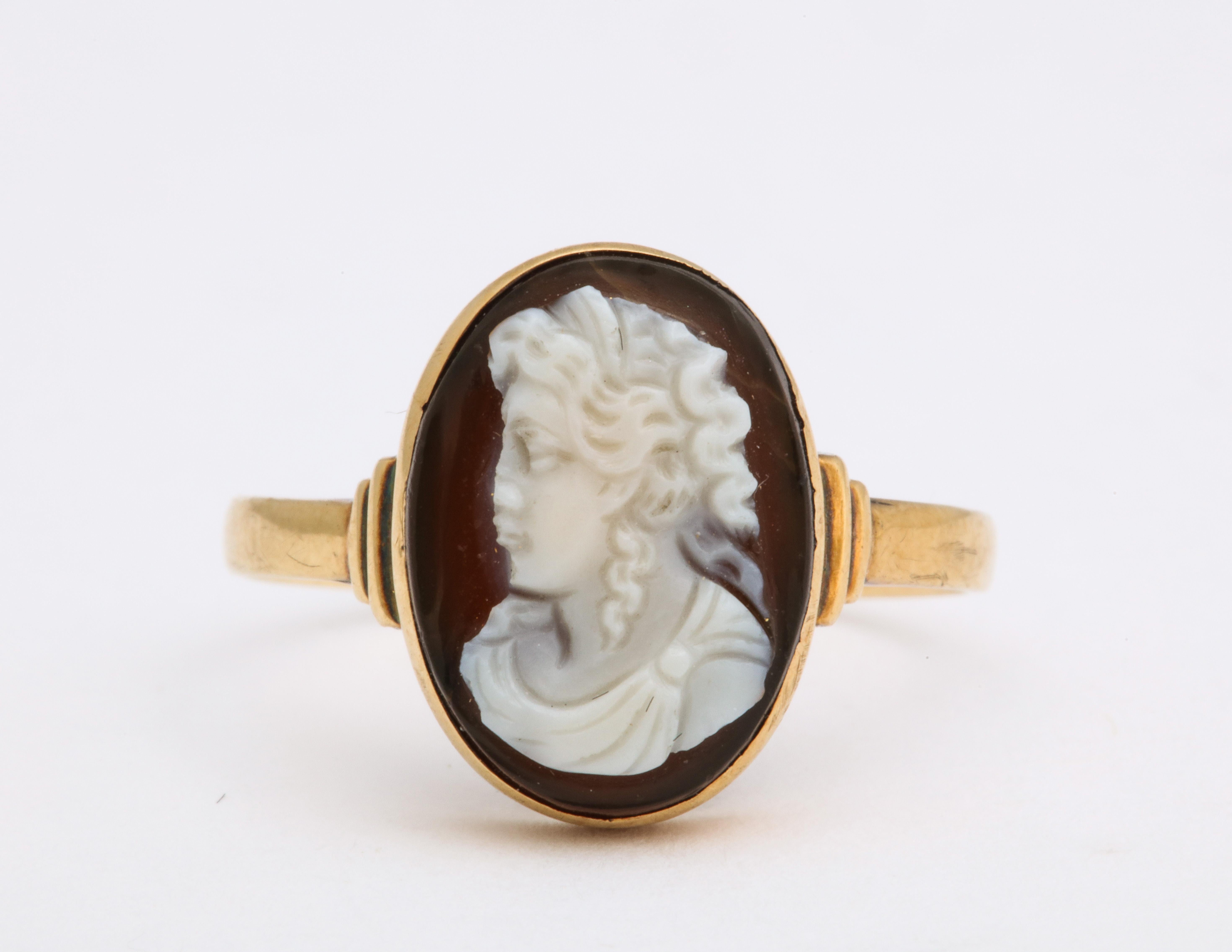 Classical Greek Gold Agate Cameo Ring, circa 1850