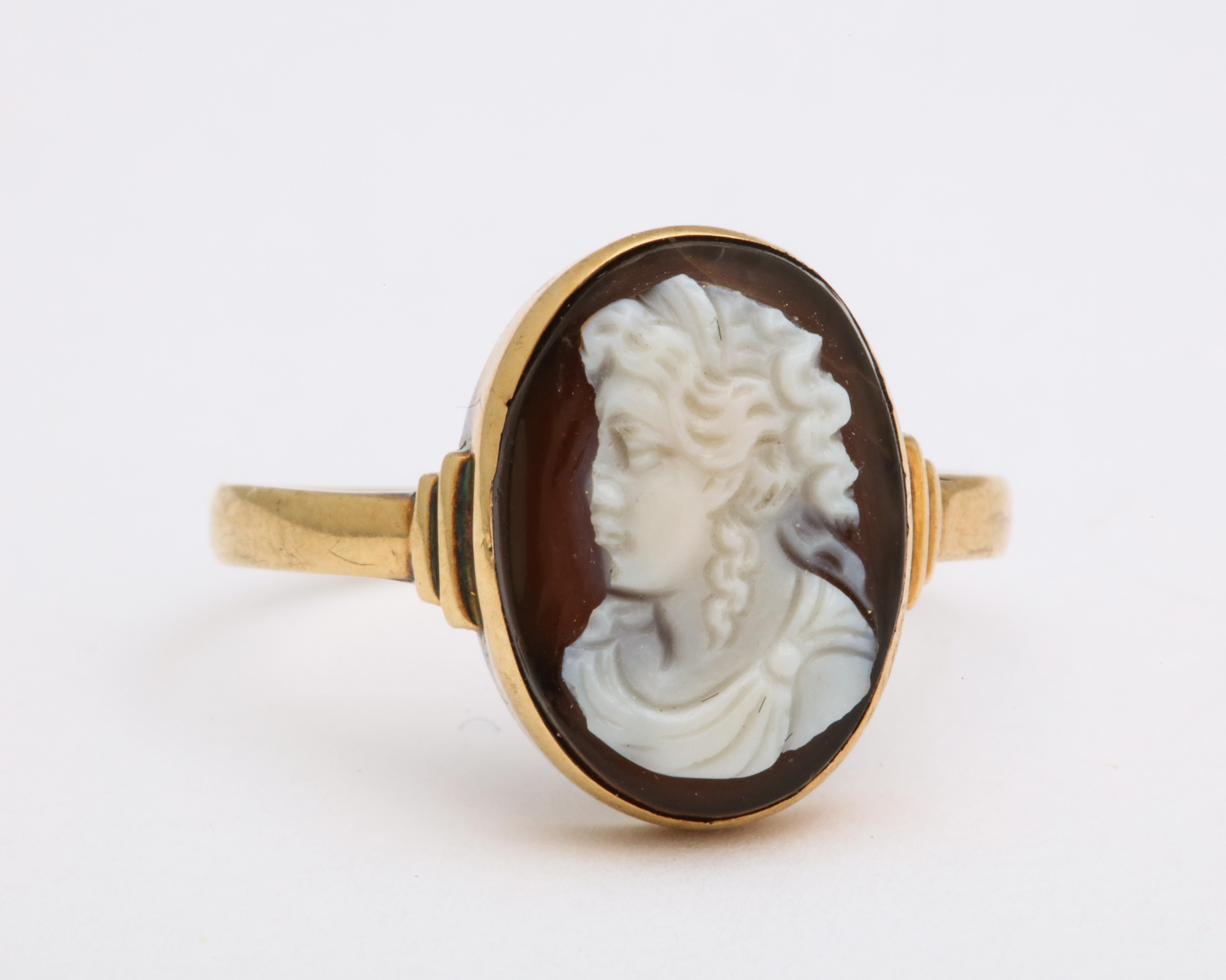 Cabochon Gold Agate Cameo Ring, circa 1850