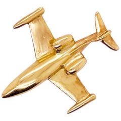 Gold Airplane Pendant, Yellow Gold, Air Force, Travel, Vacation, Flying
