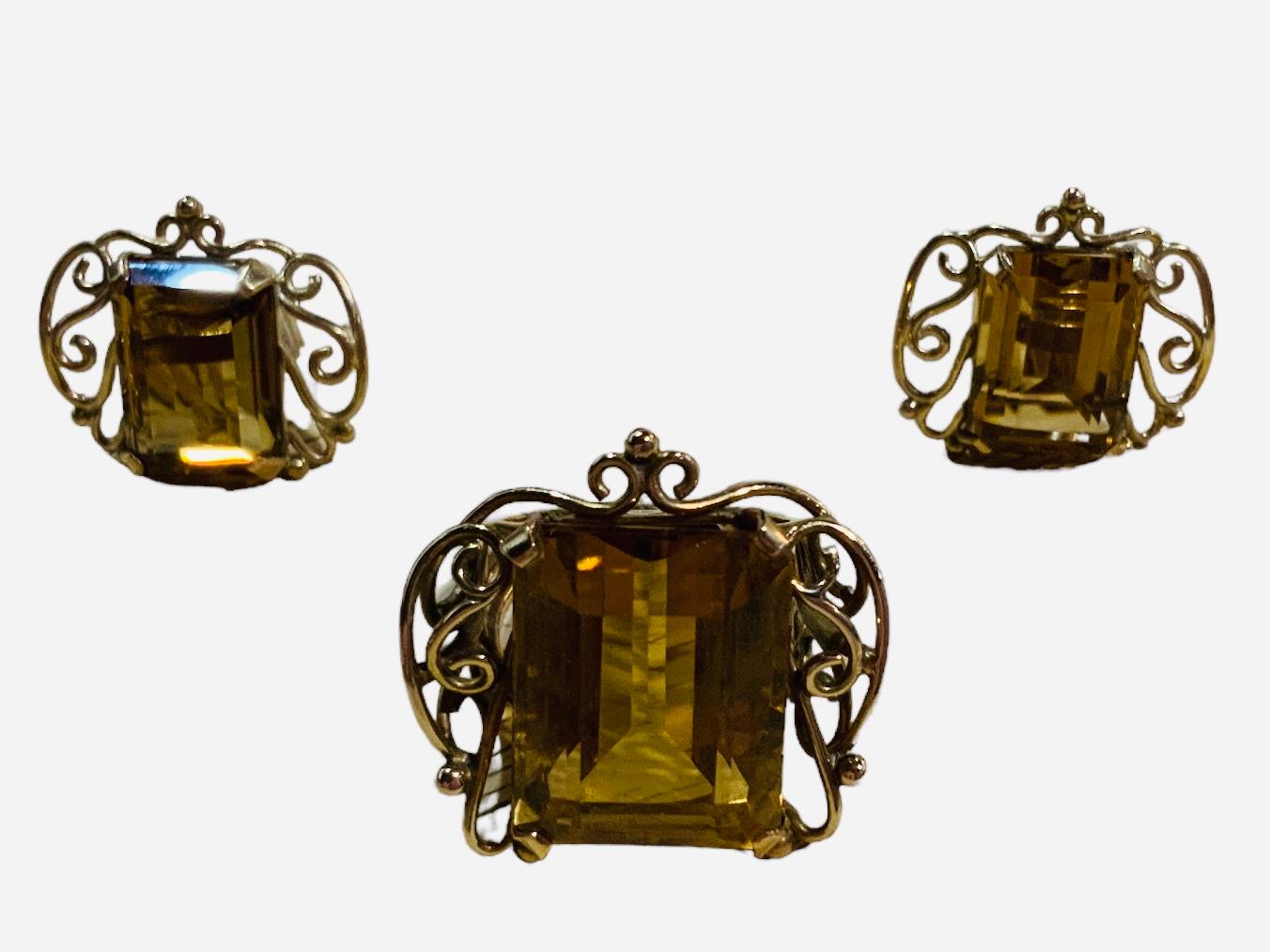 Gold Amber Color Stone Demi Parure For Sale 5