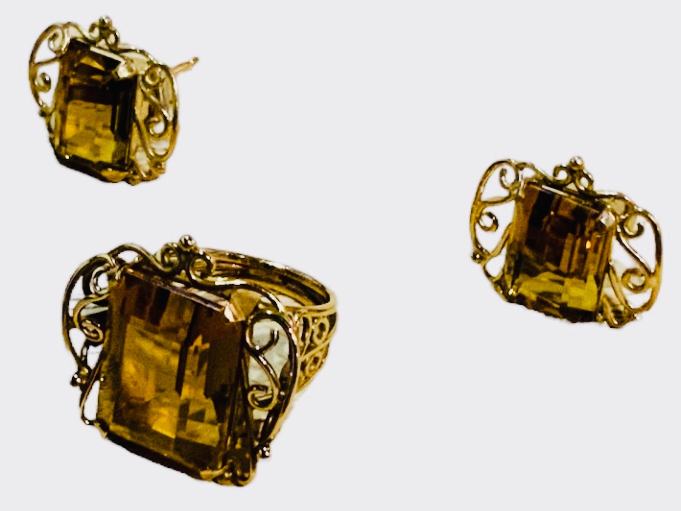 Victorian Gold Amber Color Stone Demi Parure For Sale