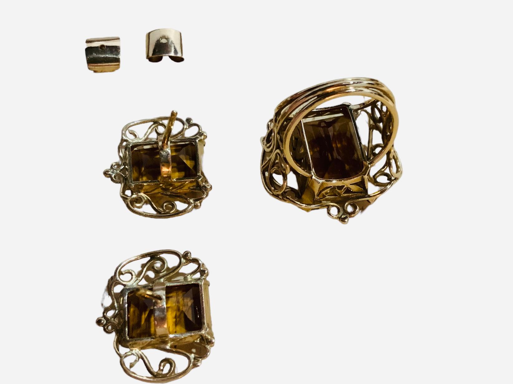 Gold Amber Color Stone Demi Parure For Sale 2