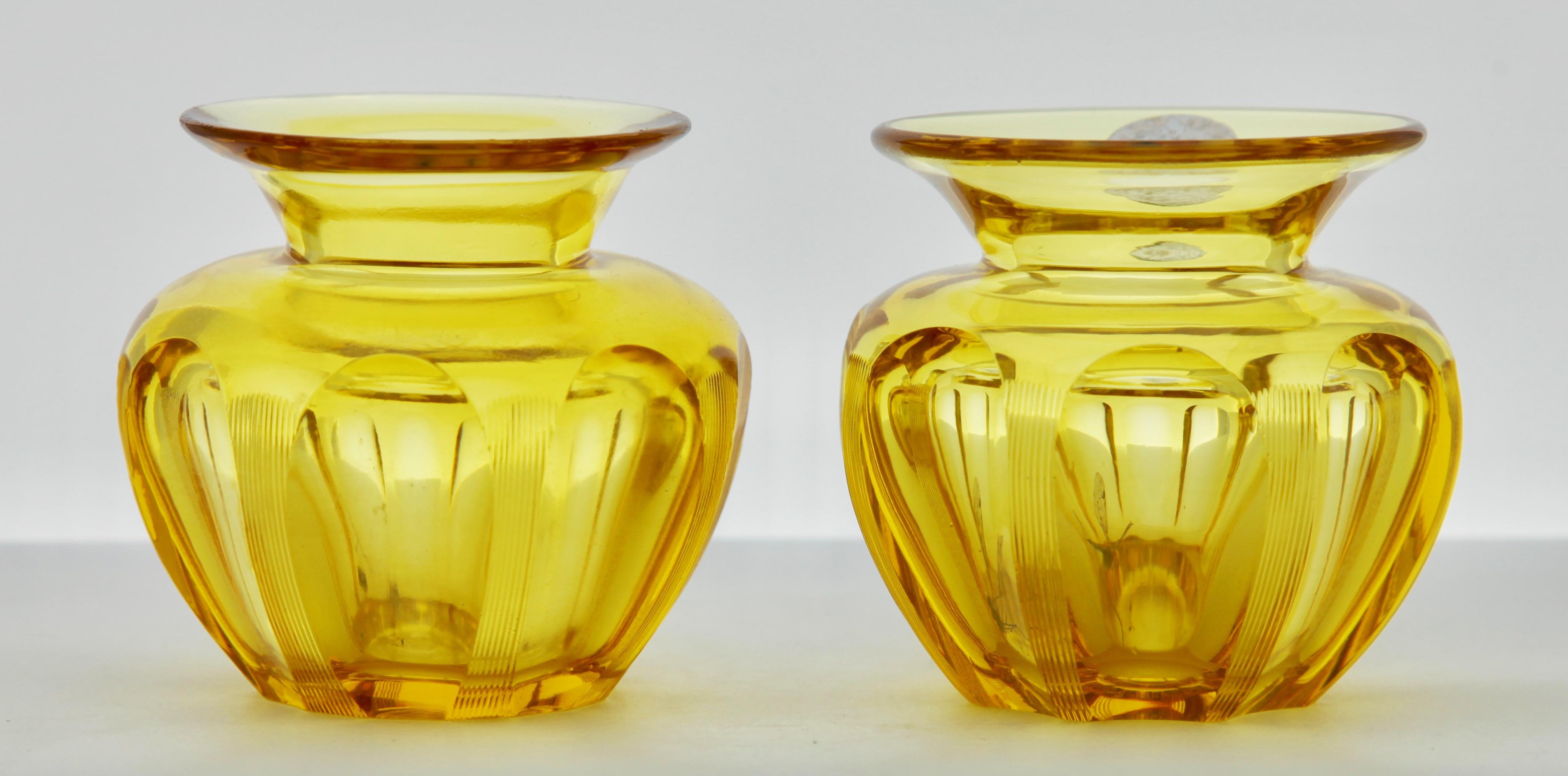 Faceted Gold-Amber Matching Pair of Cut Crystal Table Vases, with Sticker WMF